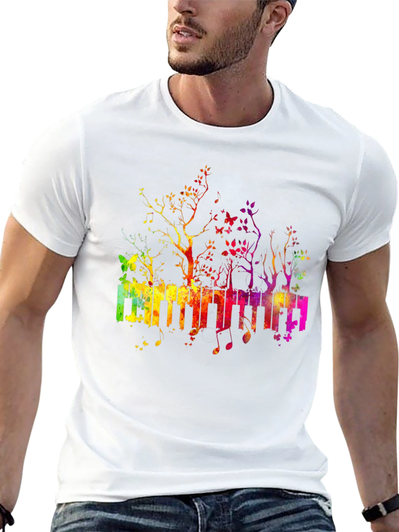 Rainbow Piano Keys T-Shirt - Musical Tree Design