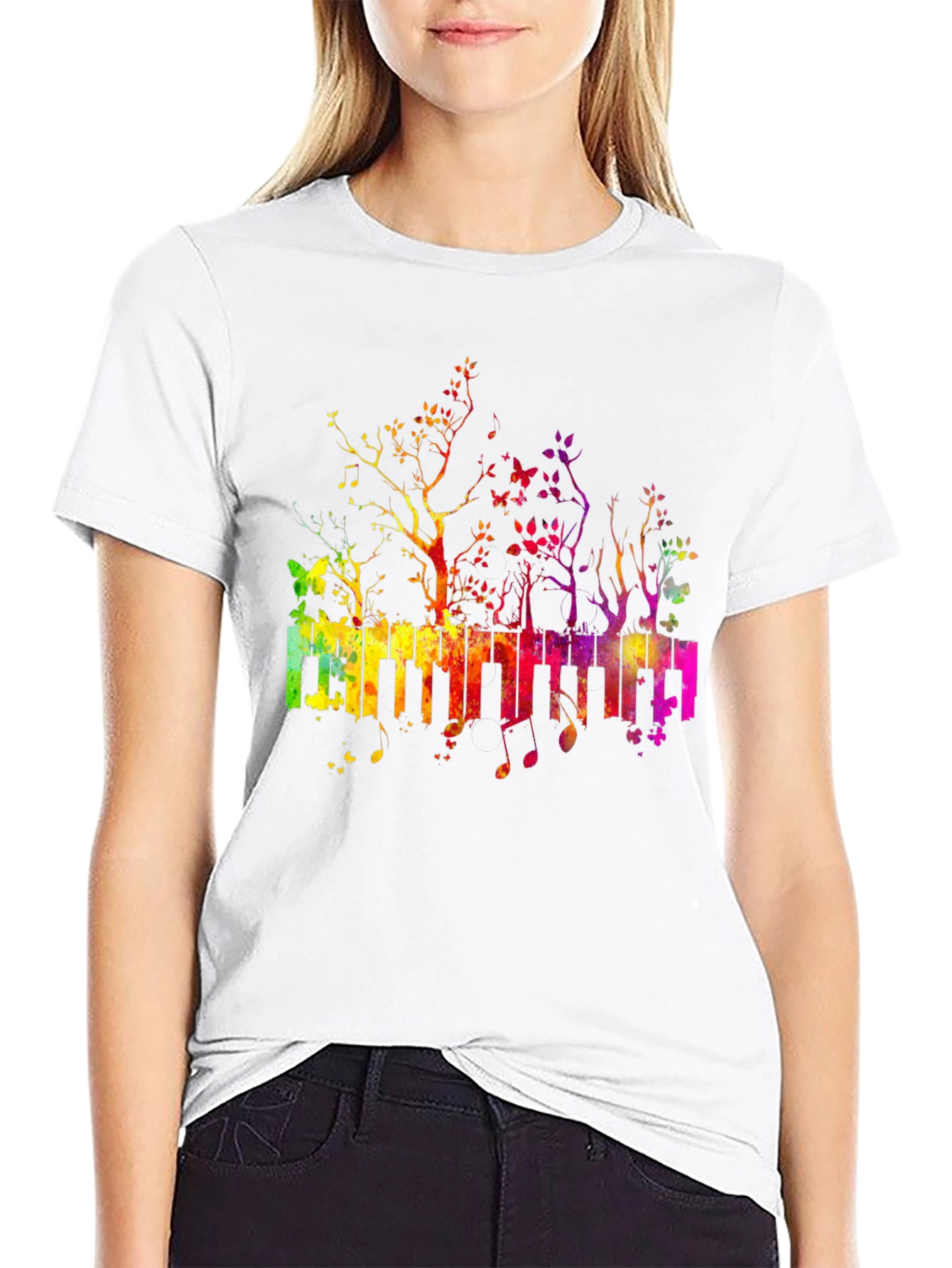 Rainbow Piano Keys T-Shirt - Musical Tree Design