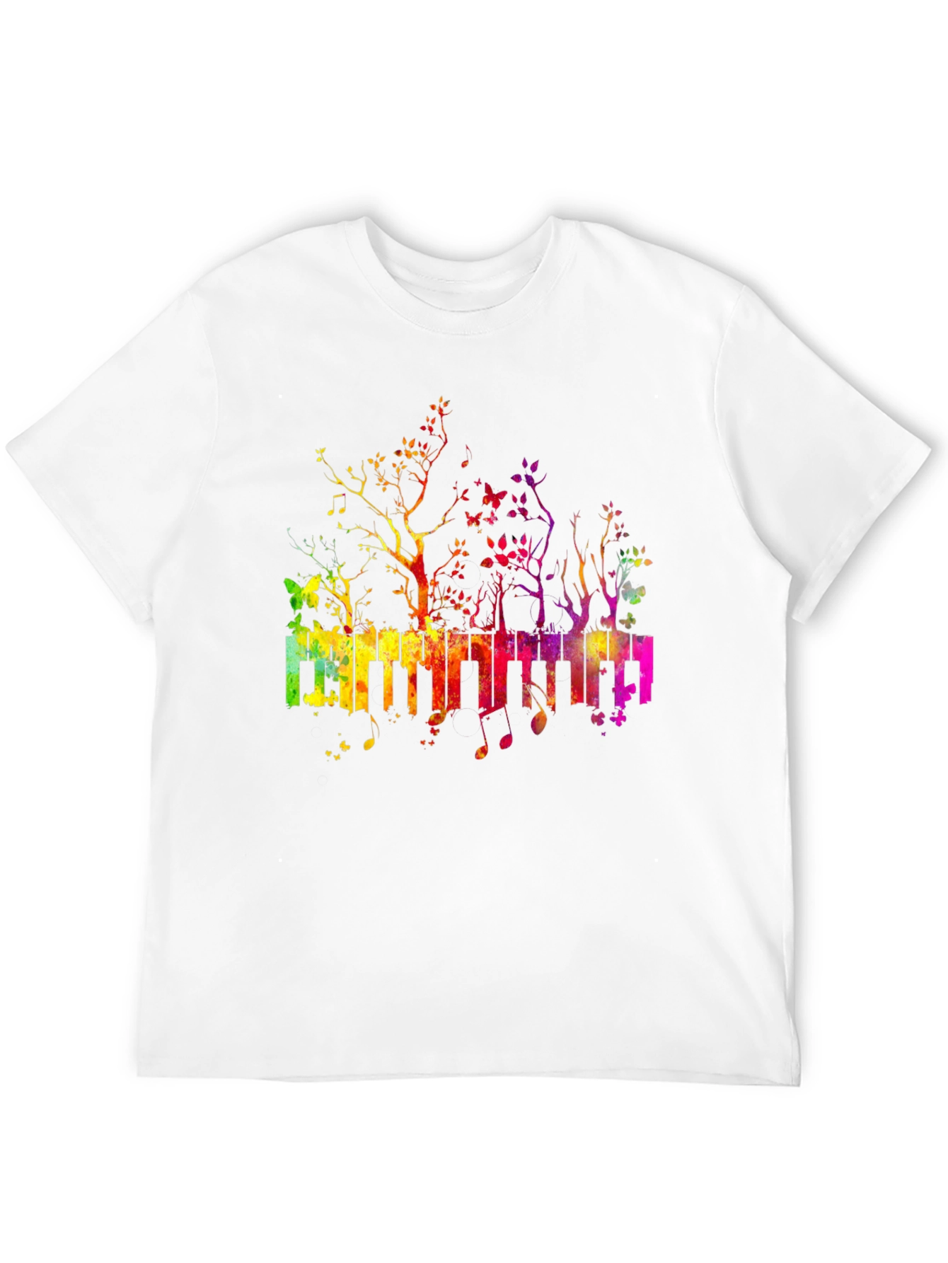 Rainbow Piano Keys T-Shirt - Musical Tree Design