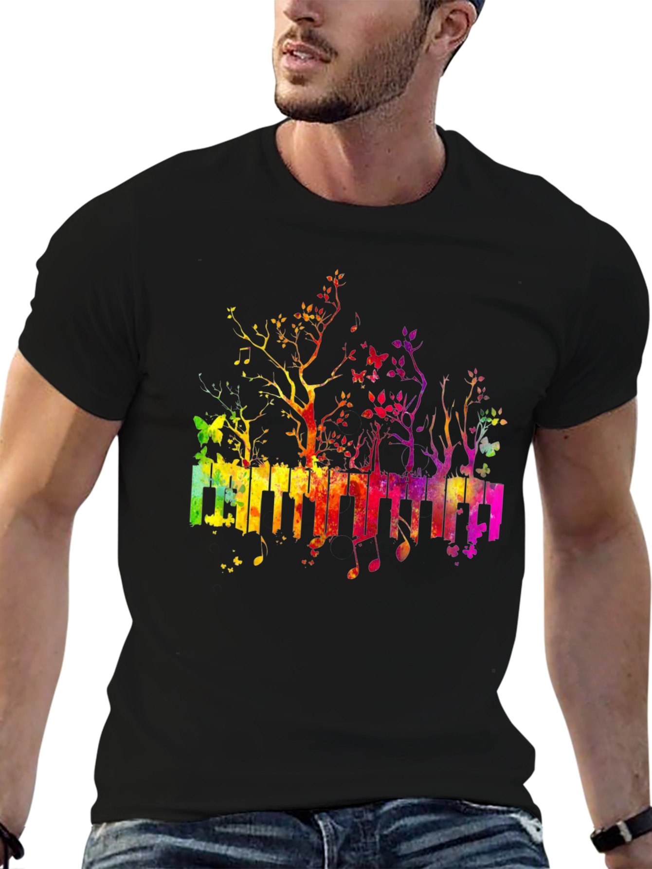 Rainbow Piano Keys T-Shirt - Musical Tree Design