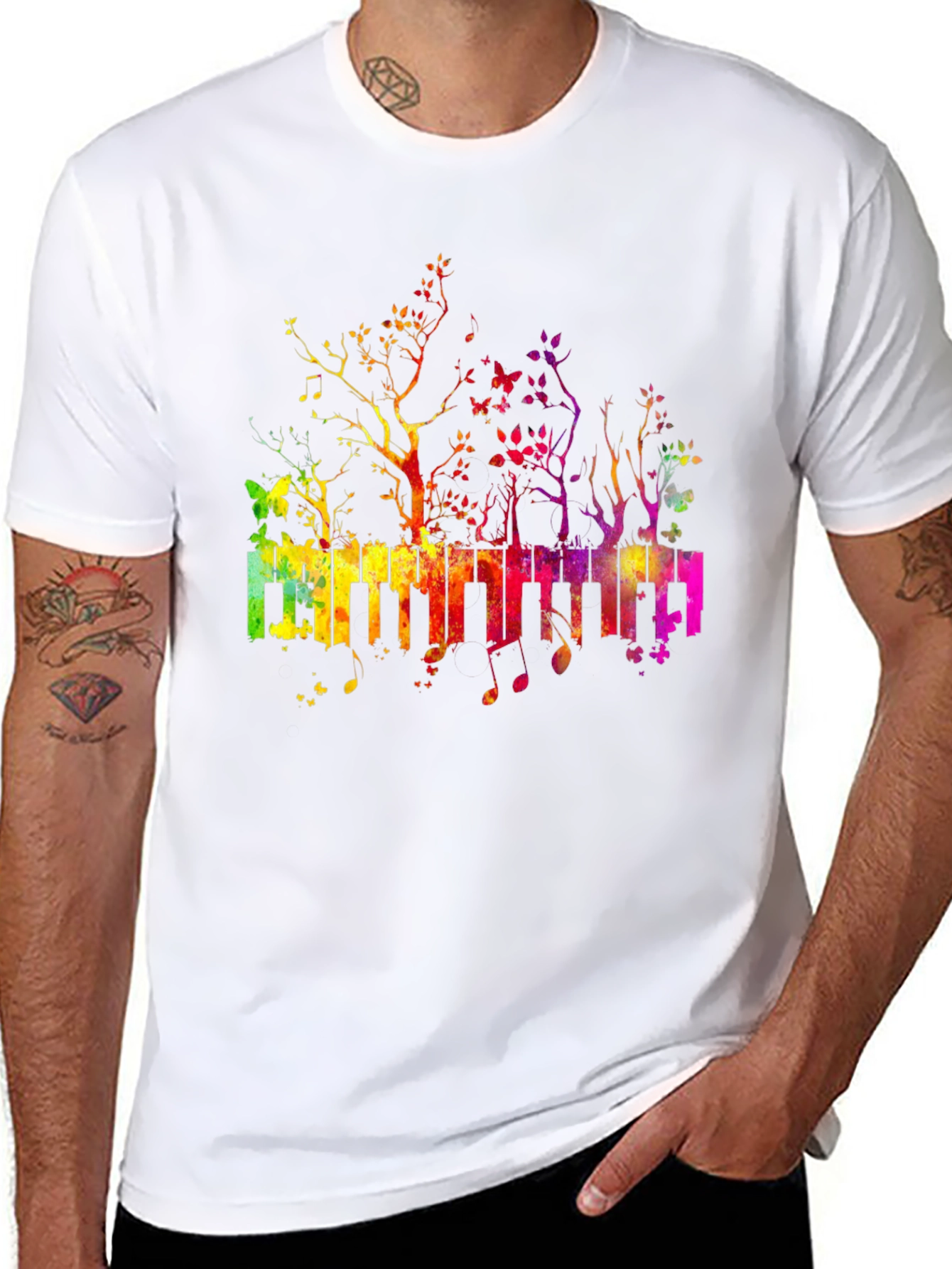 Rainbow Piano Keys T-Shirt - Musical Tree Design