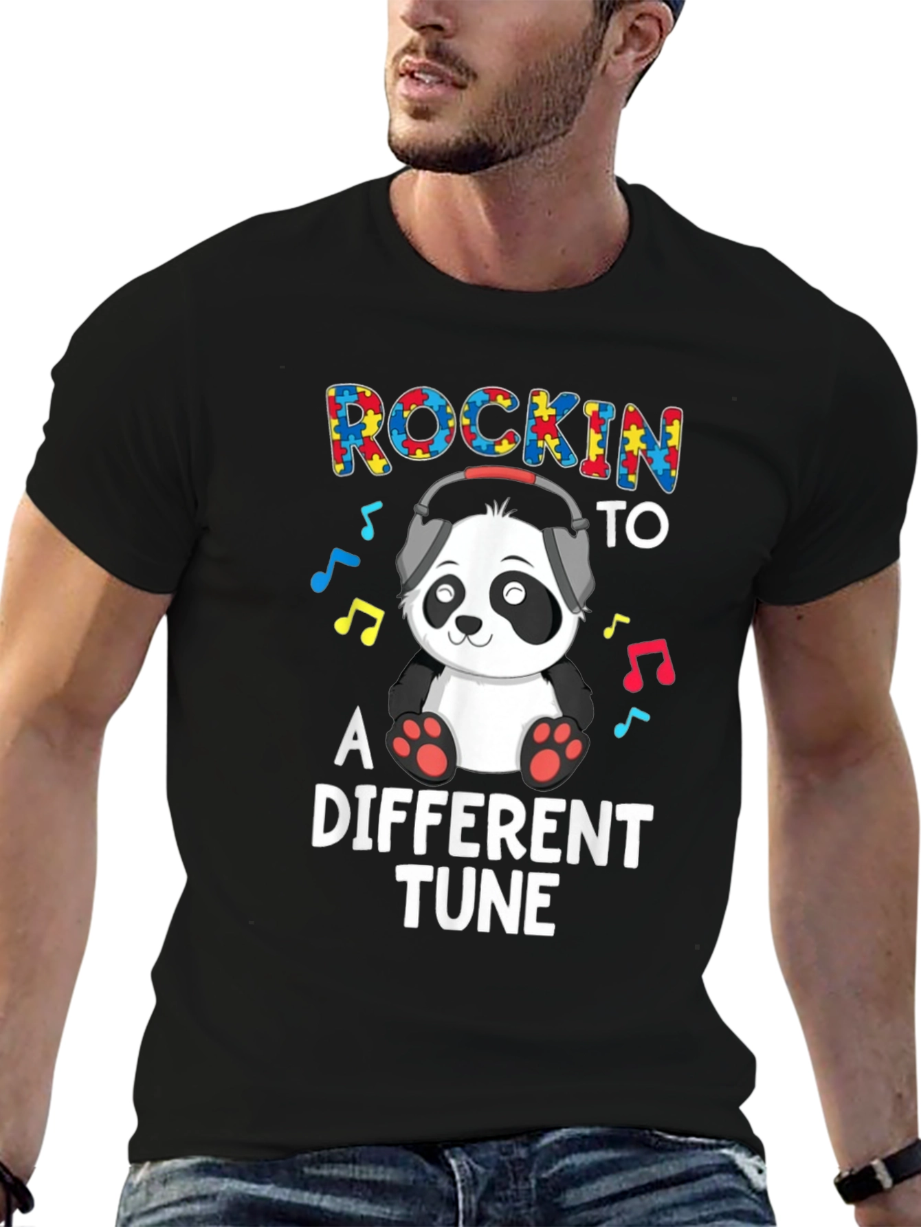 Rockin to a Different Tune Autism Awareness Panda T-Shirt