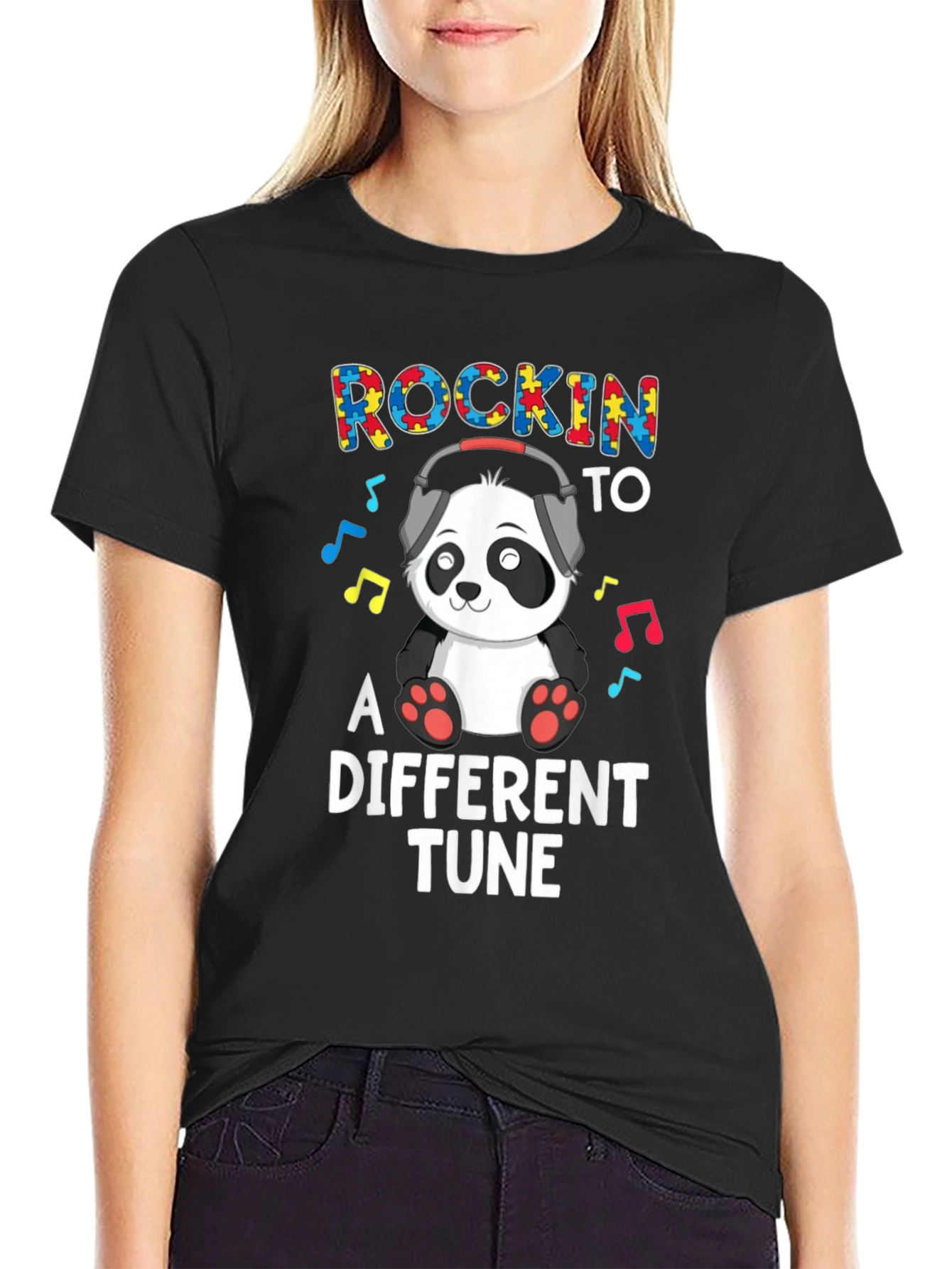Rockin to a Different Tune Autism Awareness Panda T-Shirt