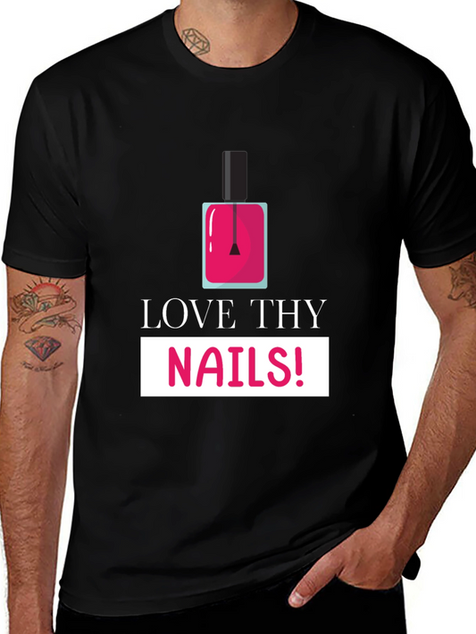 Love Thy Nails! Graphic Print Black T-Shirt