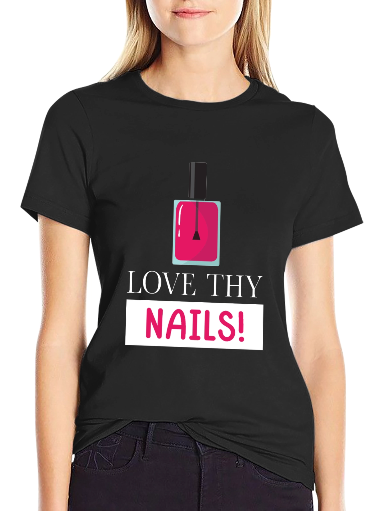 Love Thy Nails! Graphic Print Black T-Shirt
