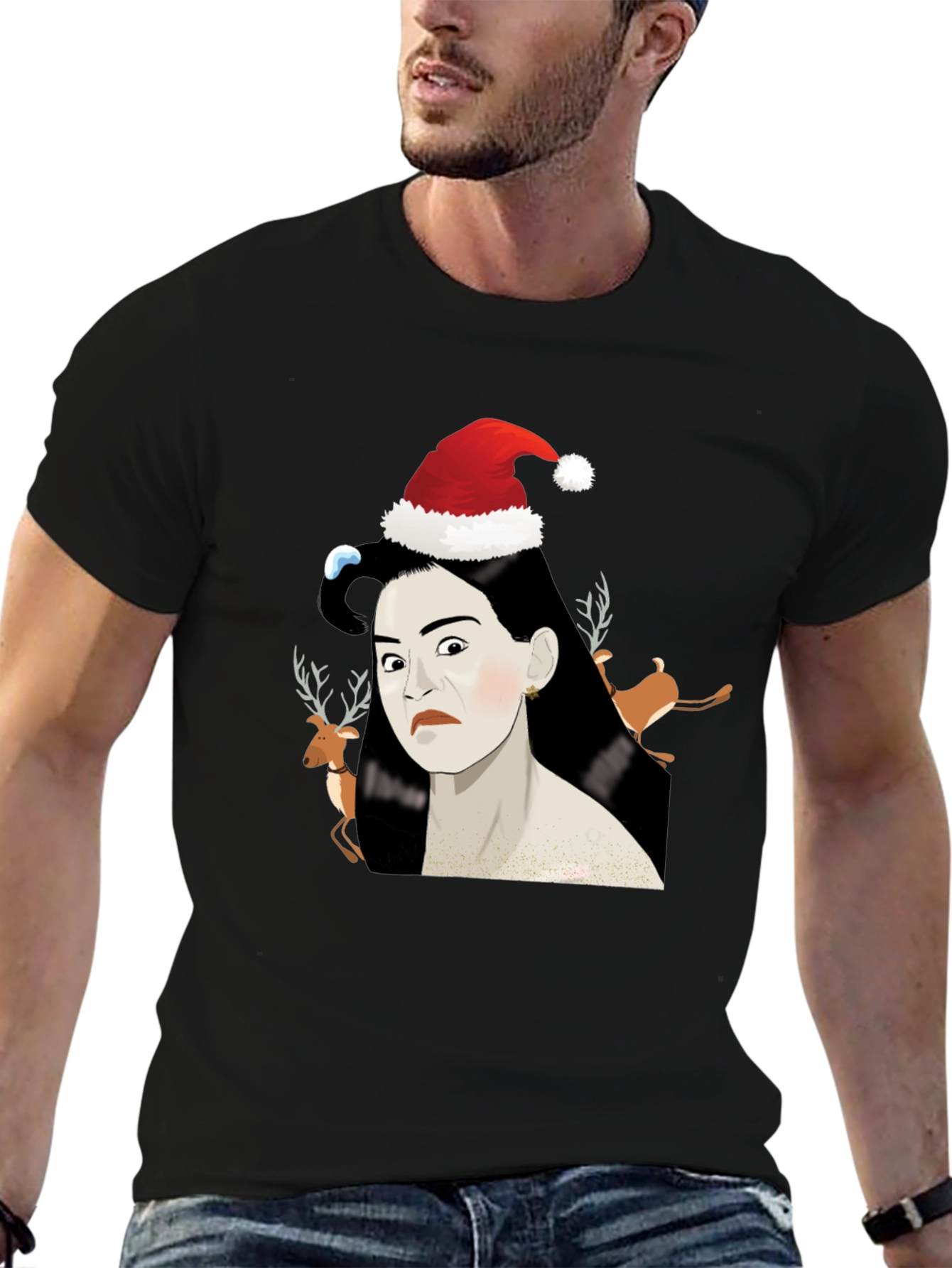 Funny Christmas T-Shirt with Santa Hat Design