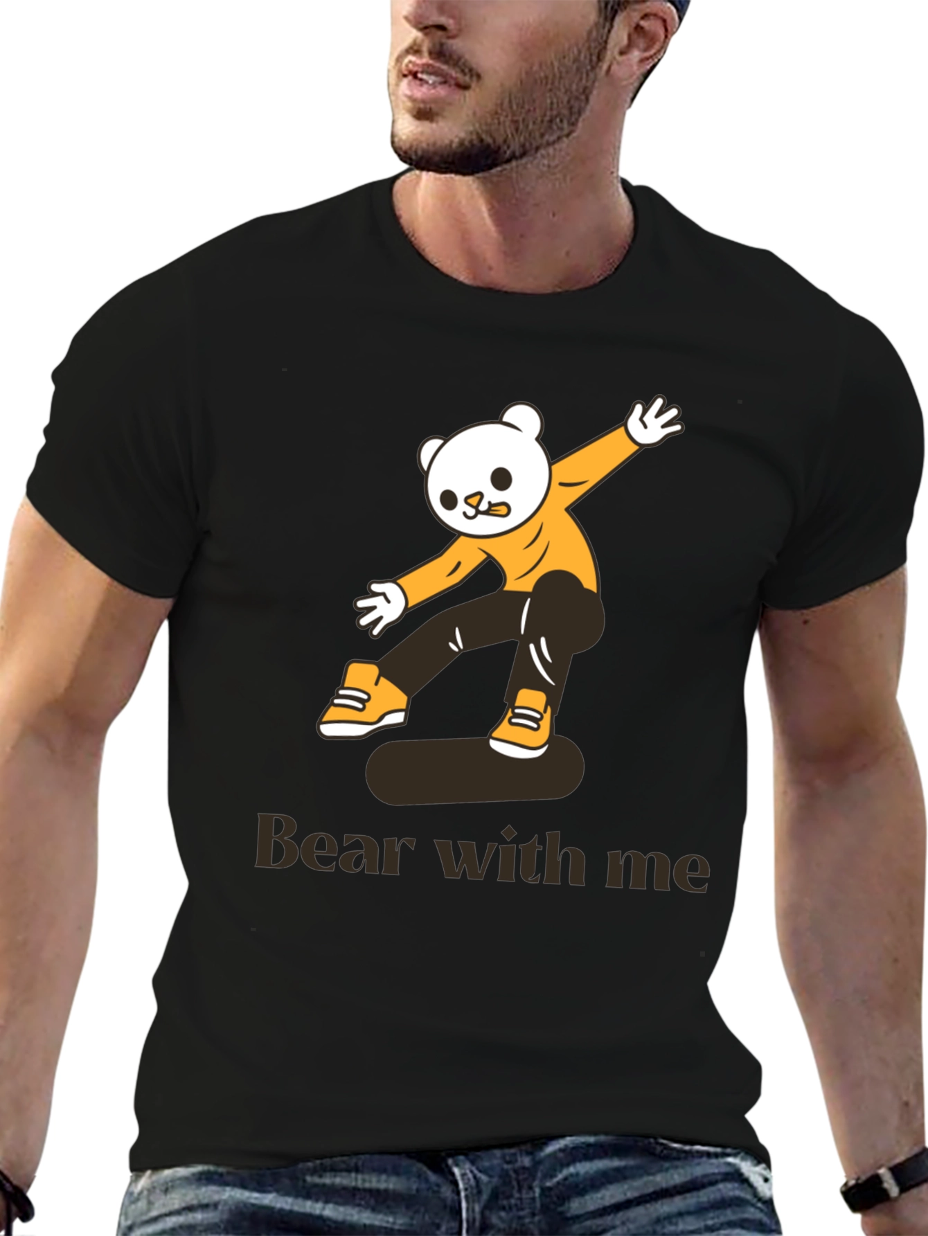 Skateboarding Bear Graphic Tee - Cool Black T-Shirt