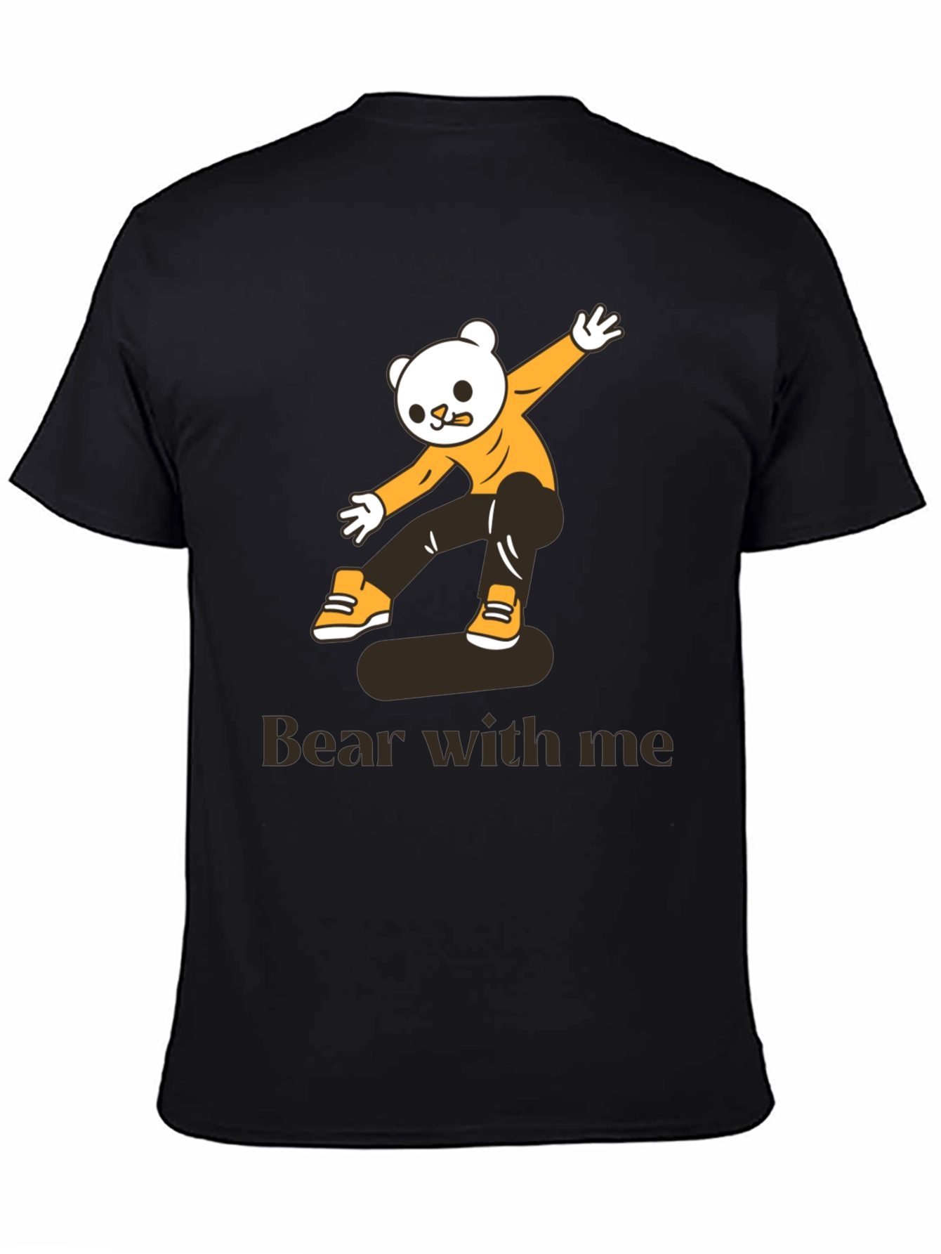 Skateboarding Bear Graphic Tee - Cool Black T-Shirt