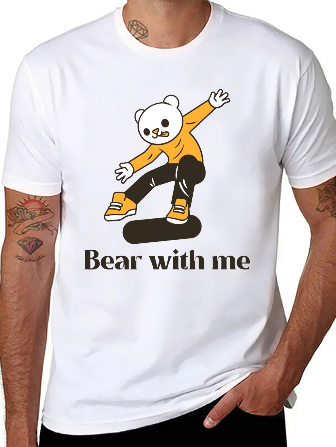 Skateboarding Bear Graphic Tee - Cool Black T-Shirt