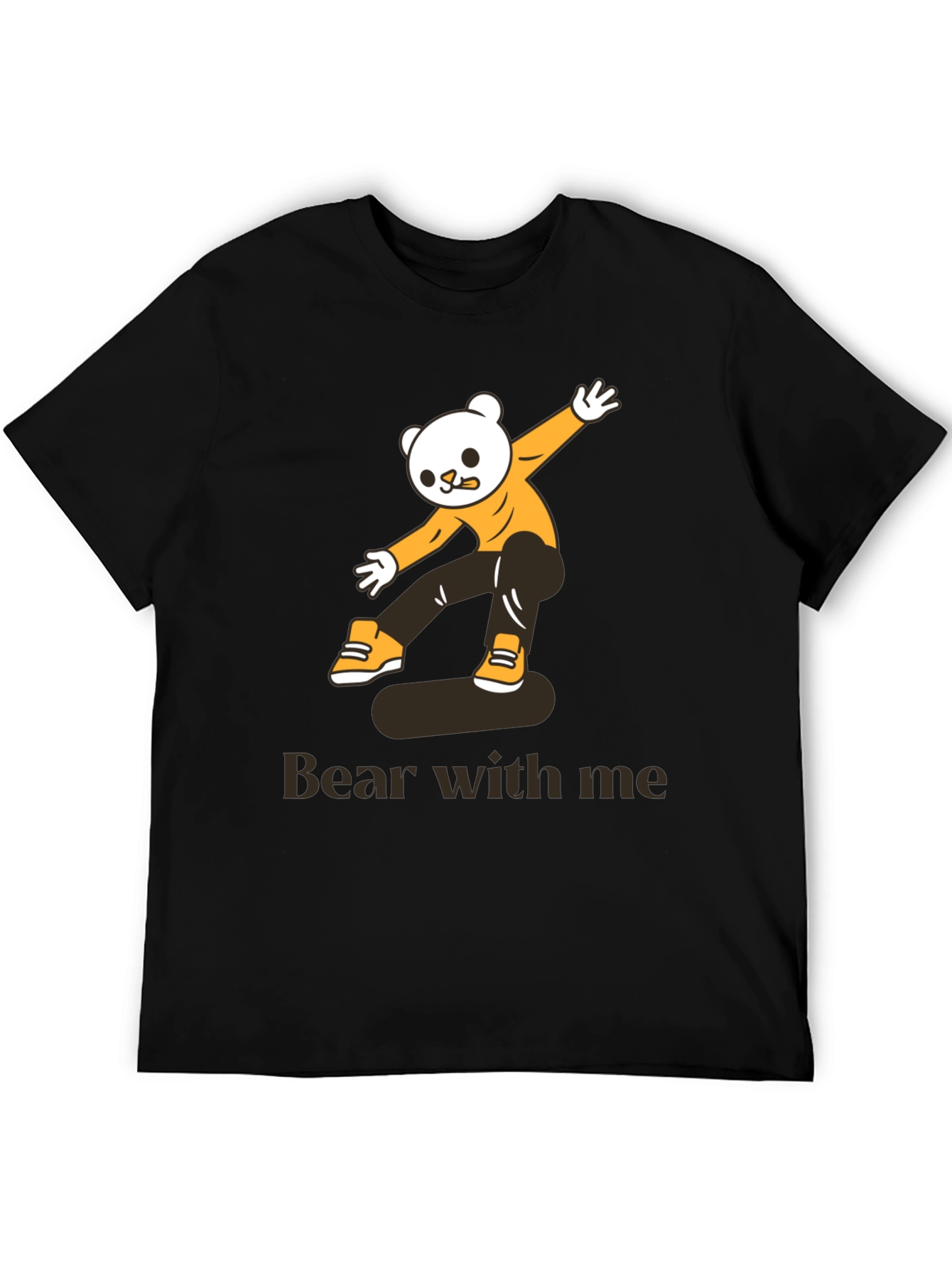 Skateboarding Bear Graphic Tee - Cool Black T-Shirt