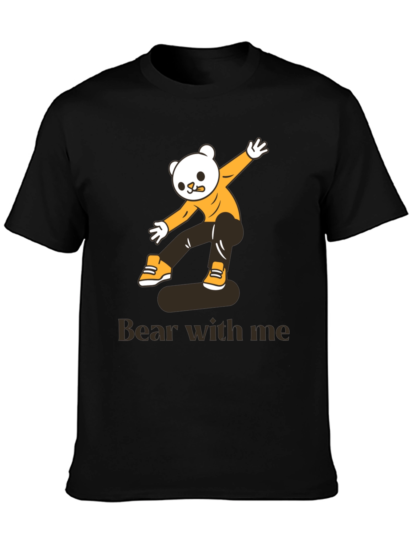 Skateboarding Bear Graphic Tee - Cool Black T-Shirt