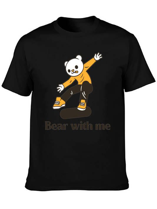 Skateboarding Bear Graphic Tee - Cool Black T-Shirt