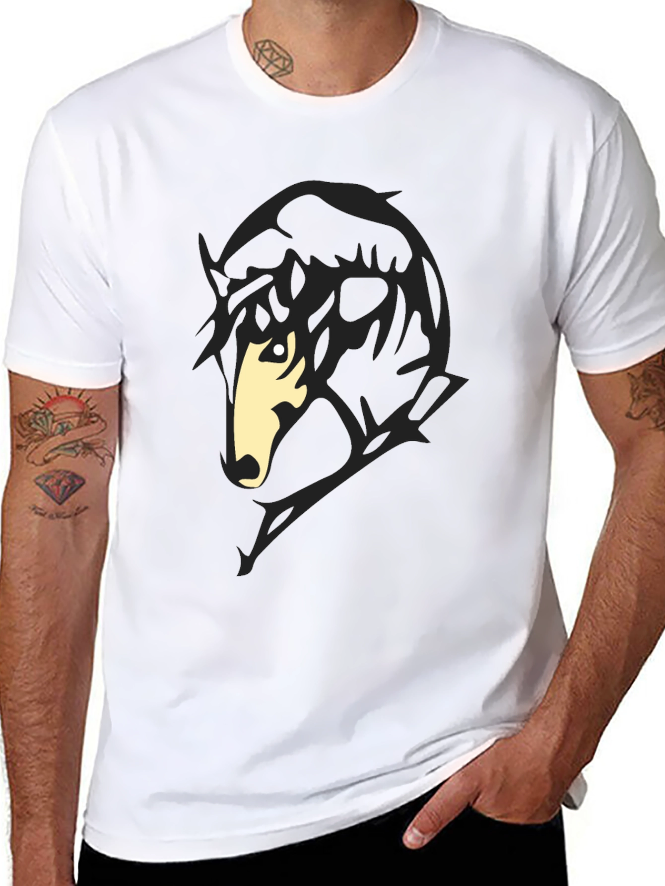 Black T-Shirt with Horse Silhouette Graphic
