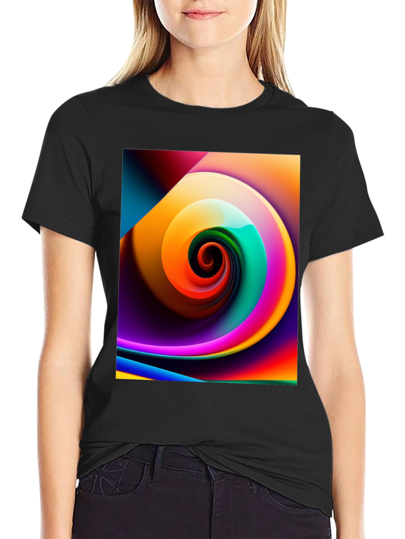 Vibrant Swirl Graphic Black T-Shirt