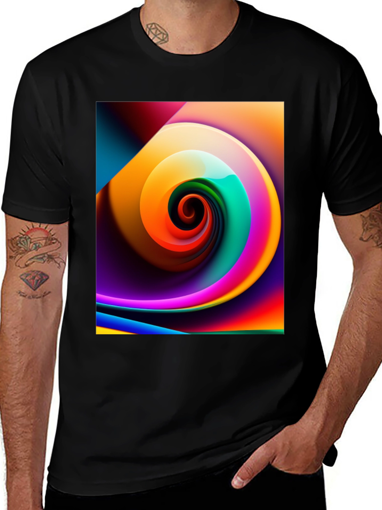 Vibrant Swirl Graphic Black T-Shirt