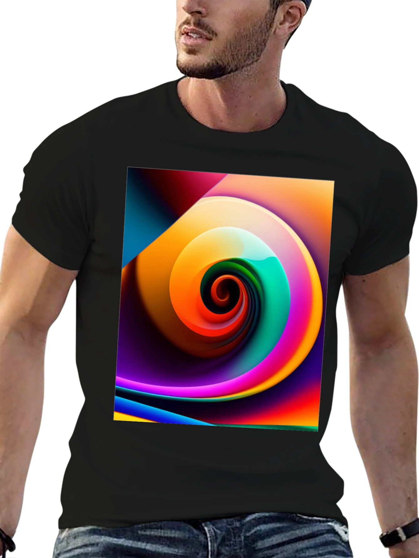 Vibrant Swirl Graphic Black T-Shirt