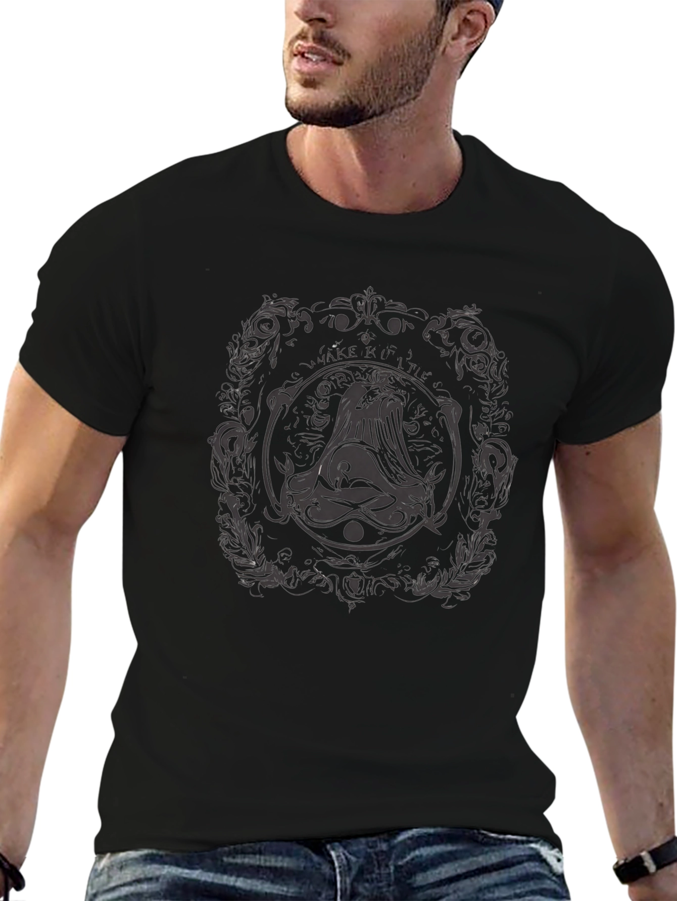 Black Graphic Tee - Viking Valkyrie Design