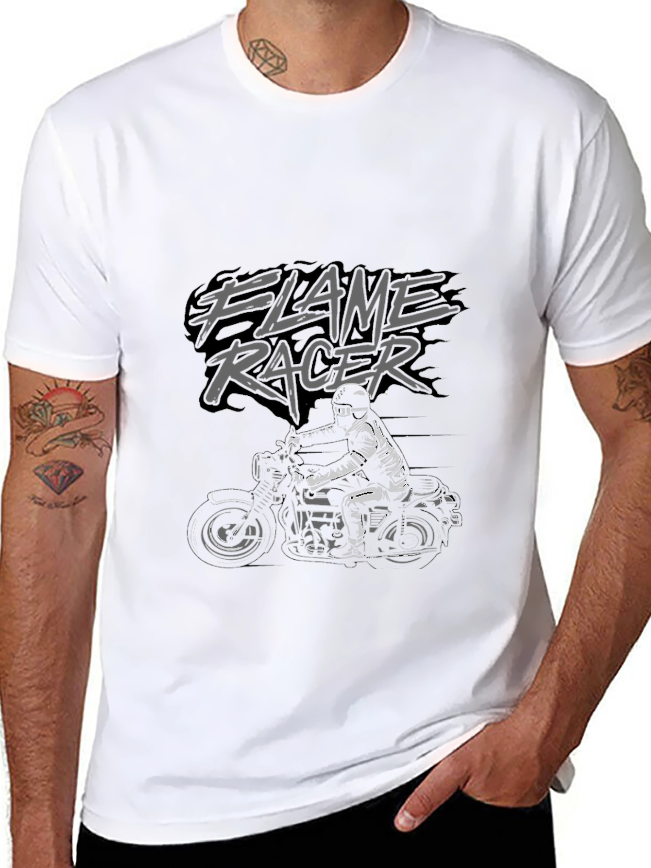 Flame Racer Graphic Tee - Motorcycle Design
