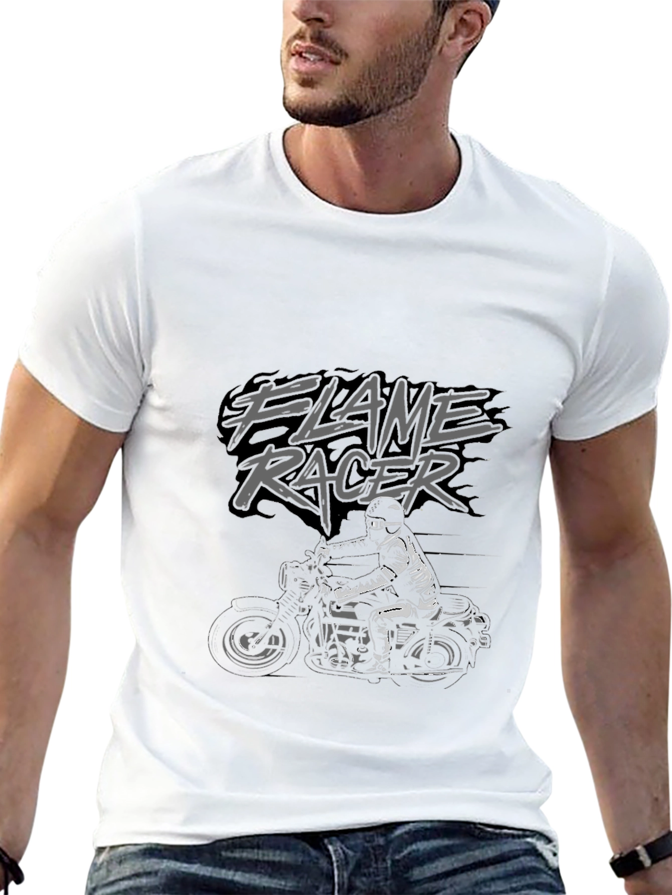 Flame Racer Graphic Tee - Motorcycle Design