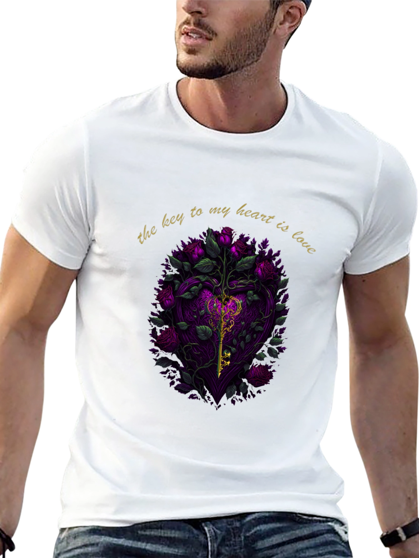 Key to My Heart Love Roses Black T-Shirt