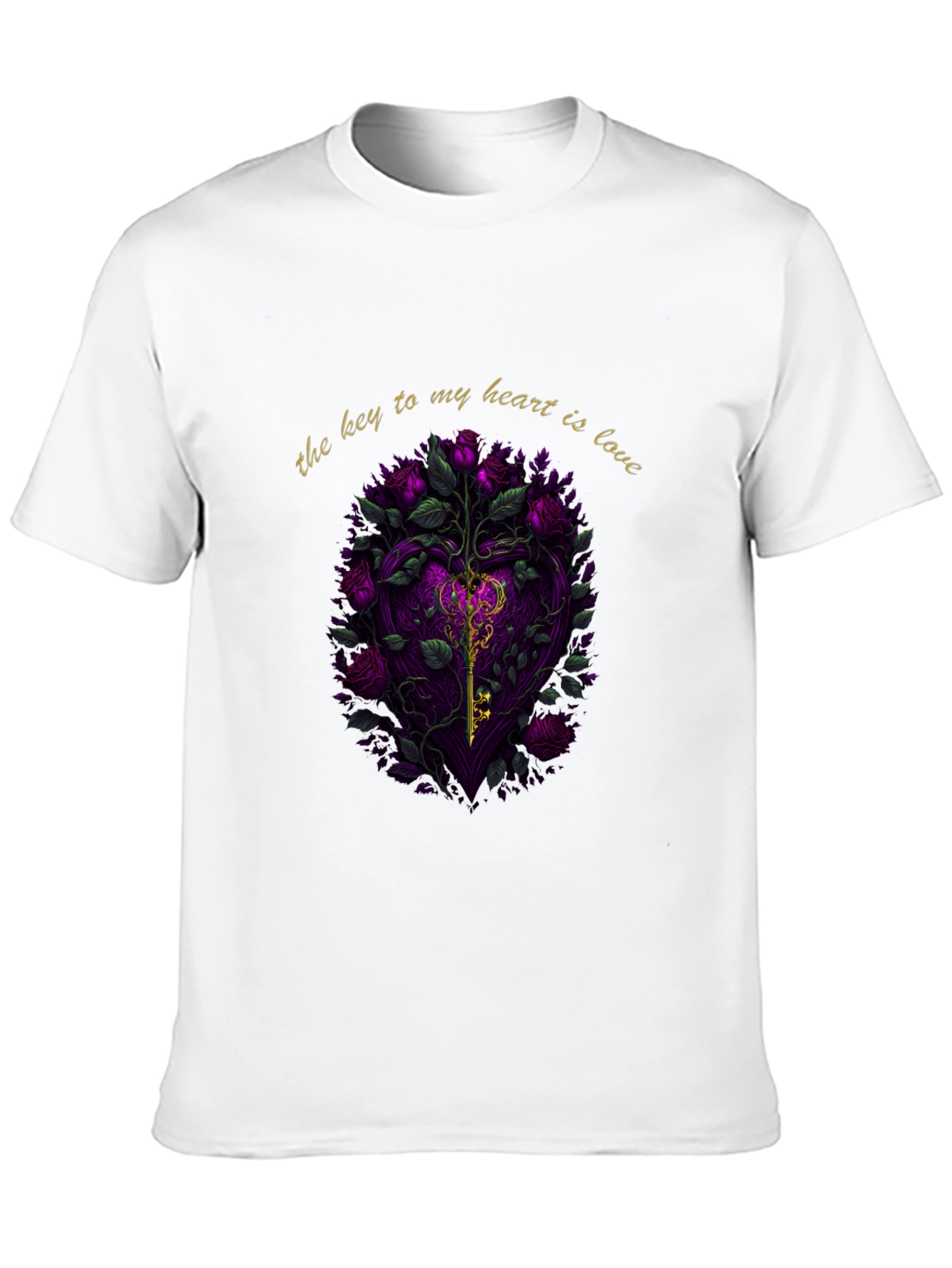 Key to My Heart Love Roses Black T-Shirt