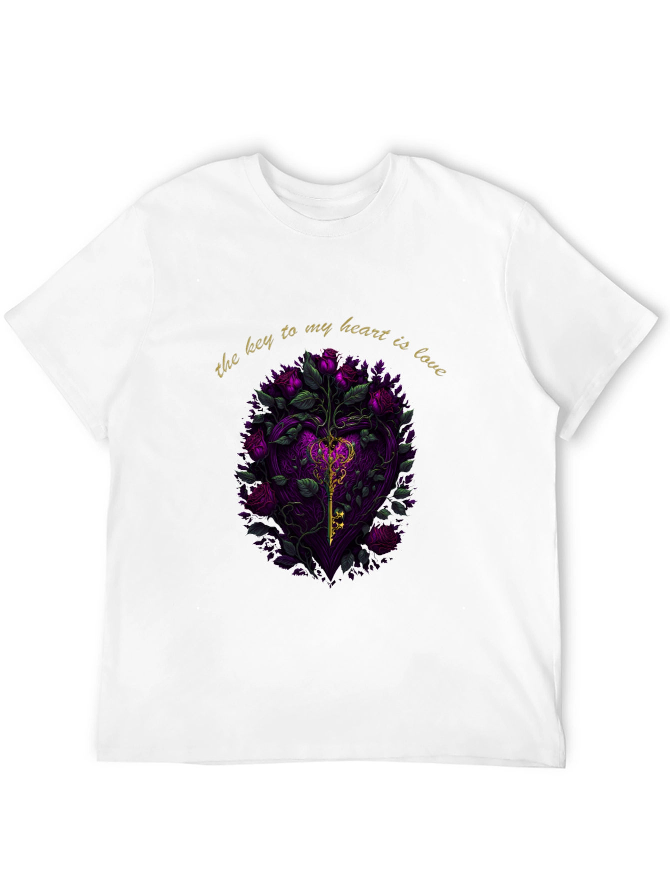 Key to My Heart Love Roses Black T-Shirt