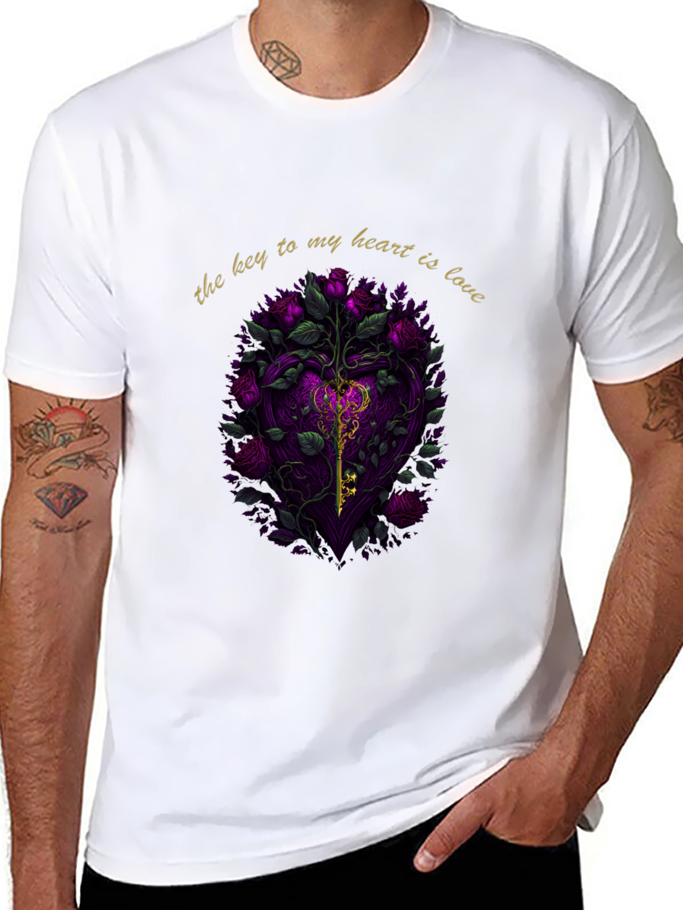 Key to My Heart Love Roses Black T-Shirt