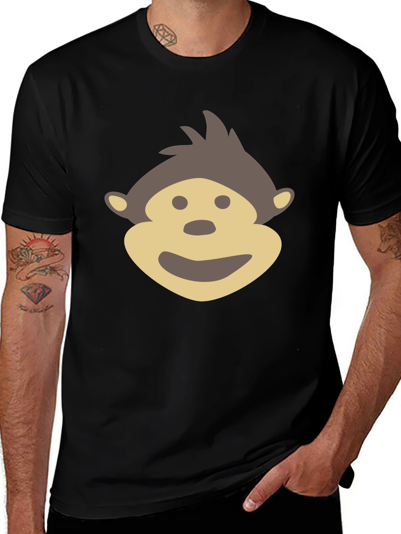 Monkey Face Graphic Tee - Black Cotton Comfort