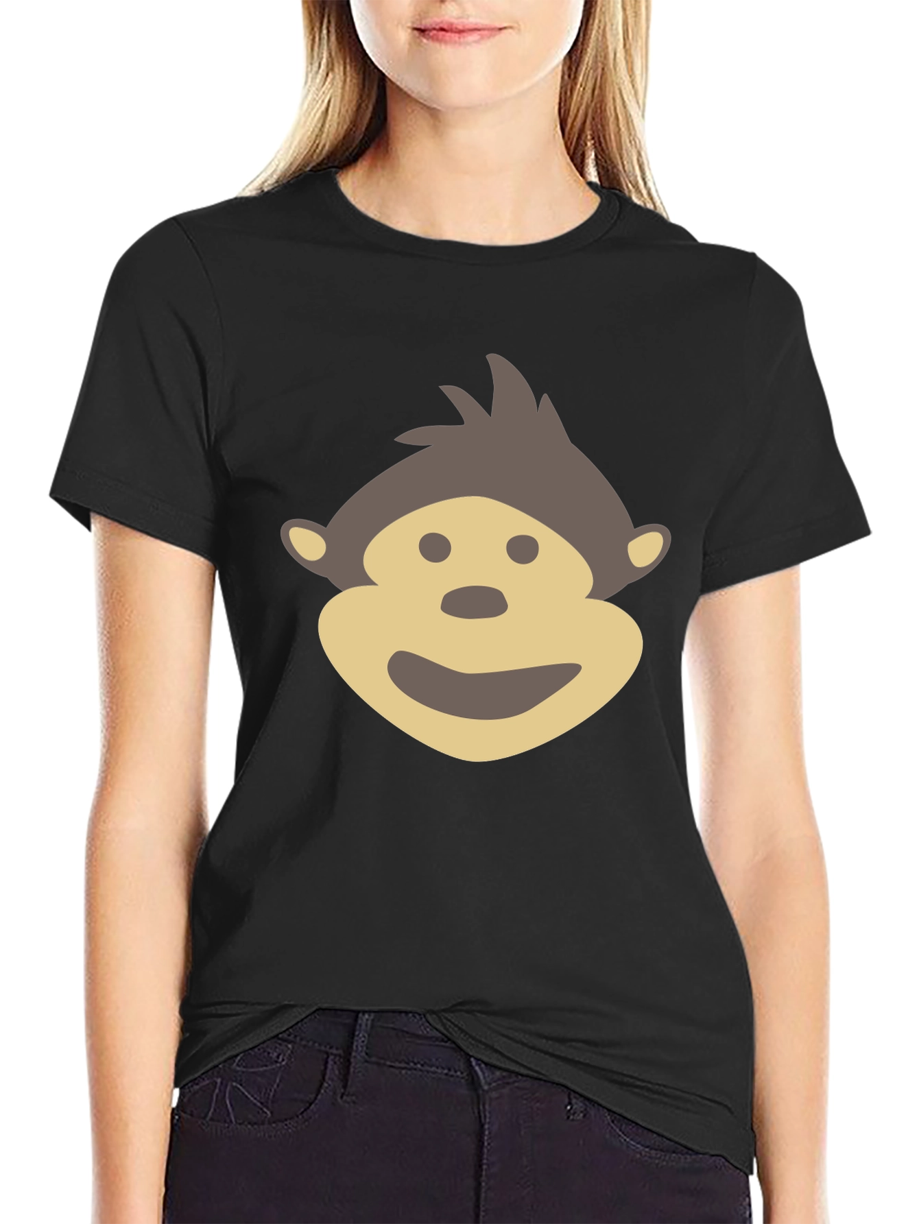 Monkey Face Graphic Tee - Black Cotton Comfort
