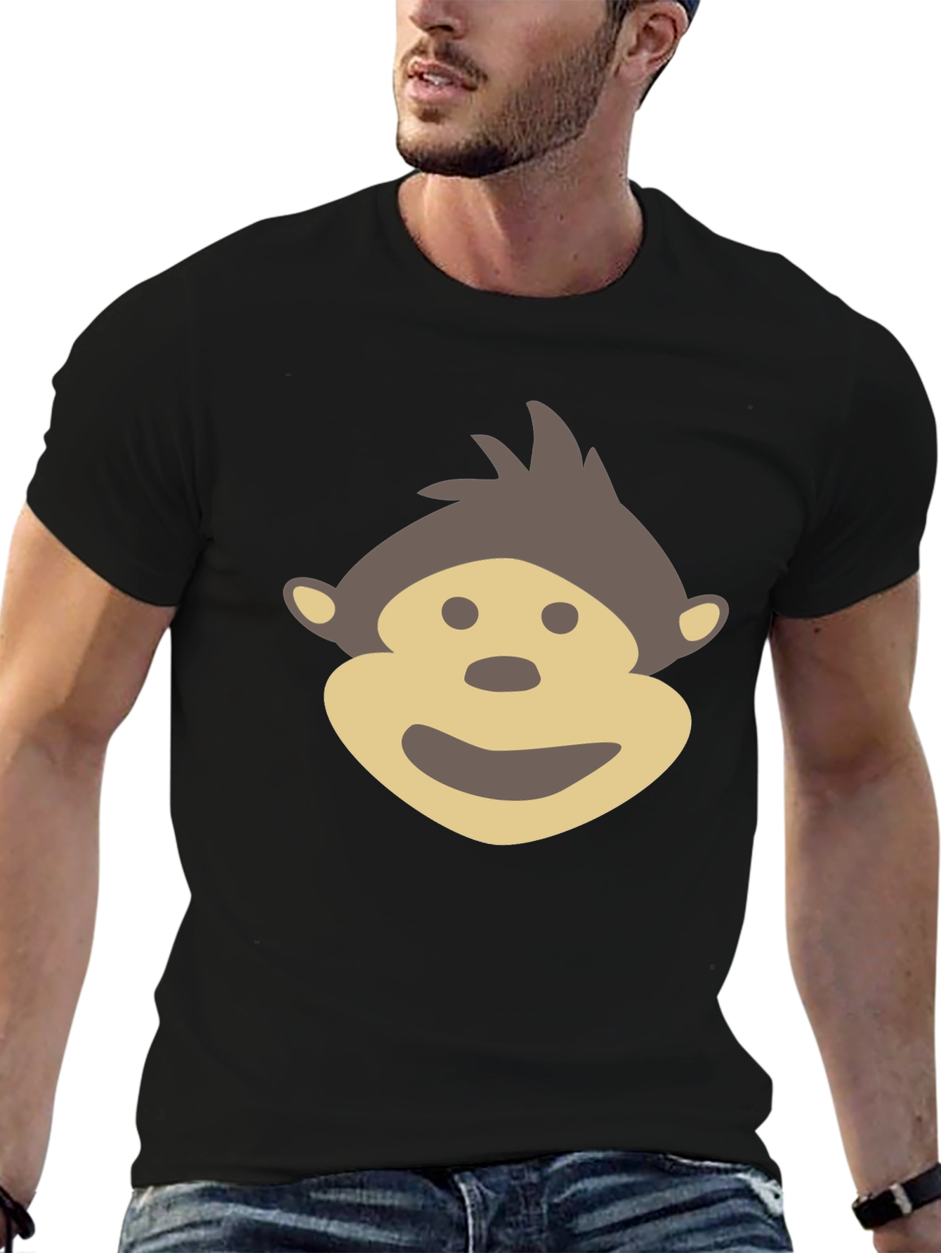 Monkey Face Graphic Tee - Black Cotton Comfort