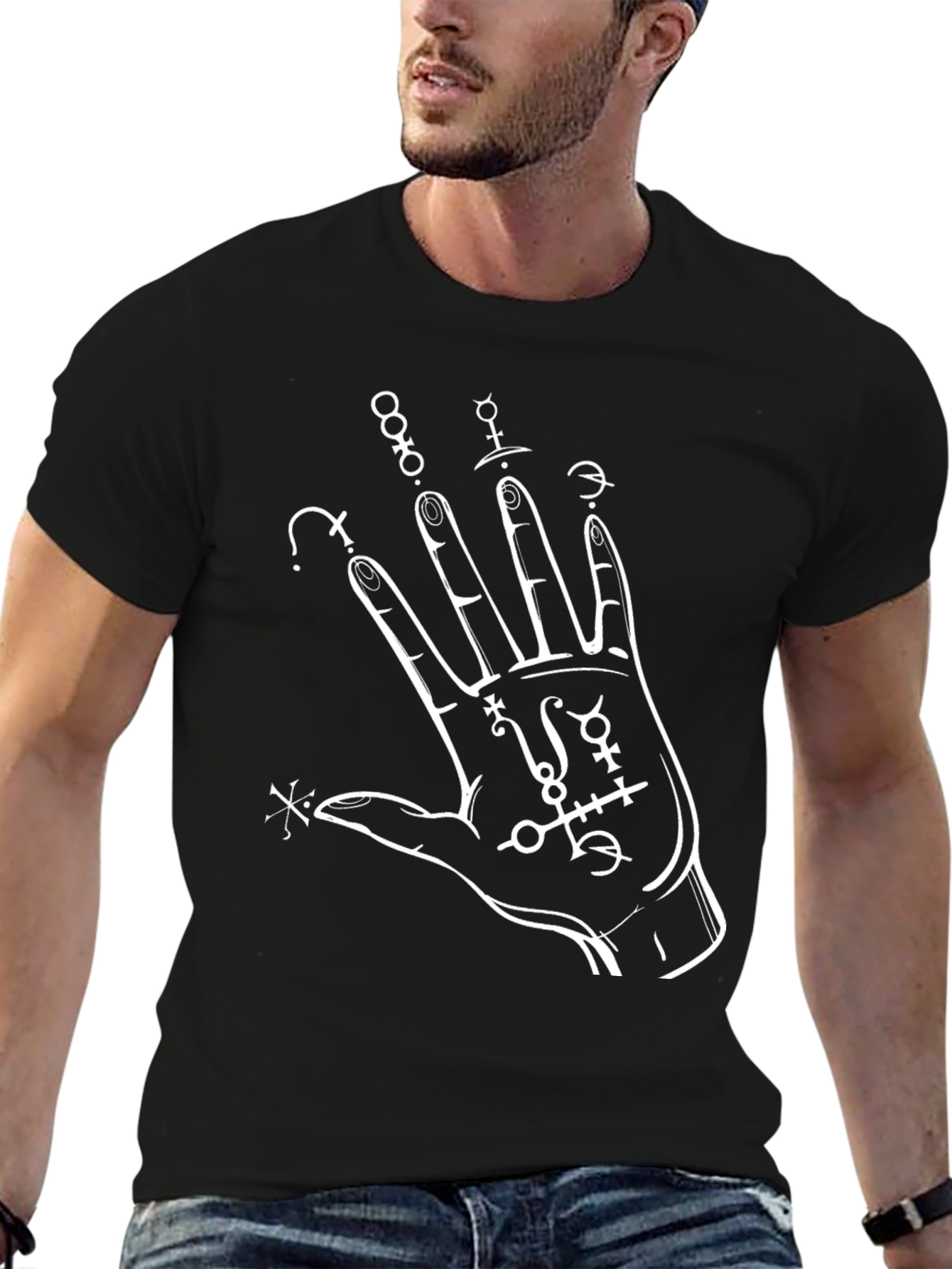 Mystic Hand Print T-Shirt - Black Cotton Tee