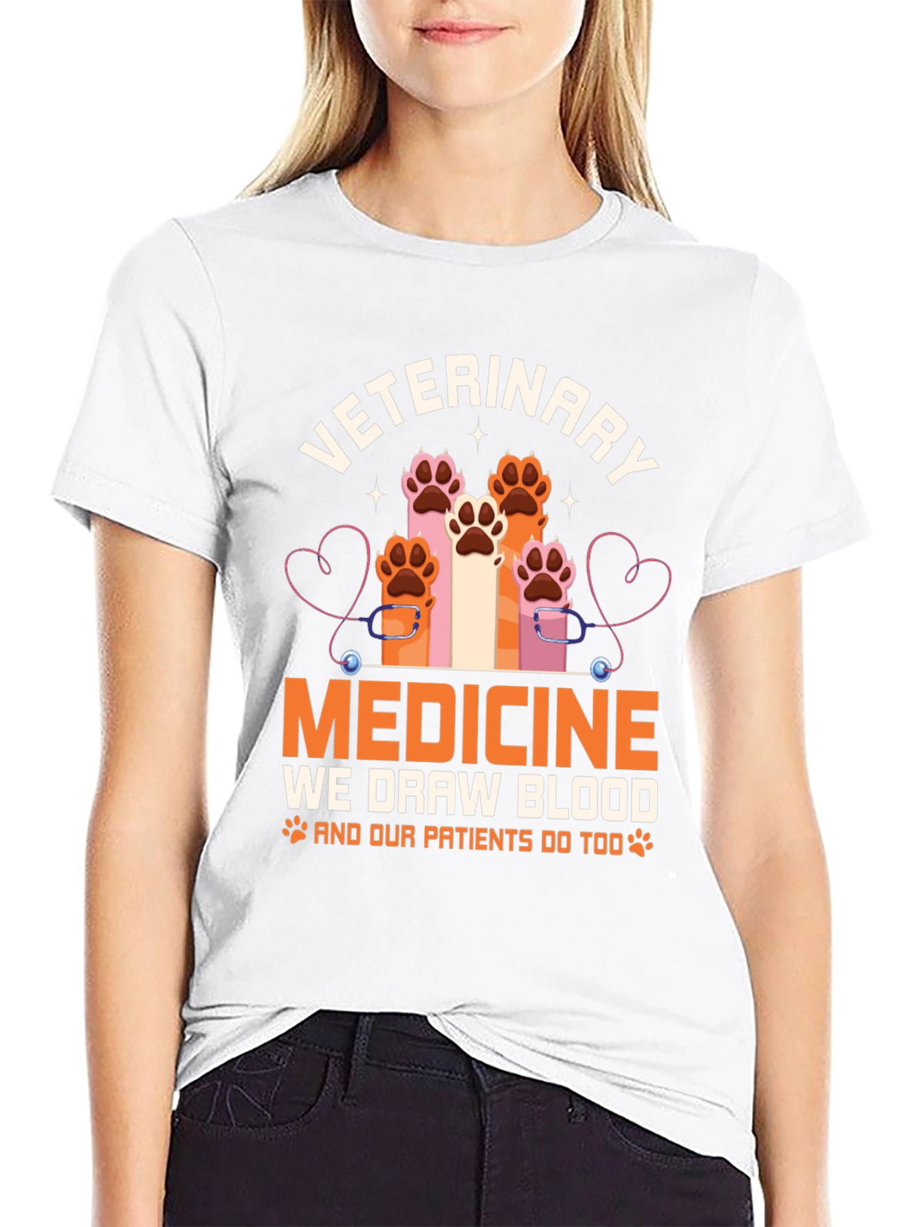 Veterinary Medicine T-Shirt - Paw Prints & Stethoscope Design