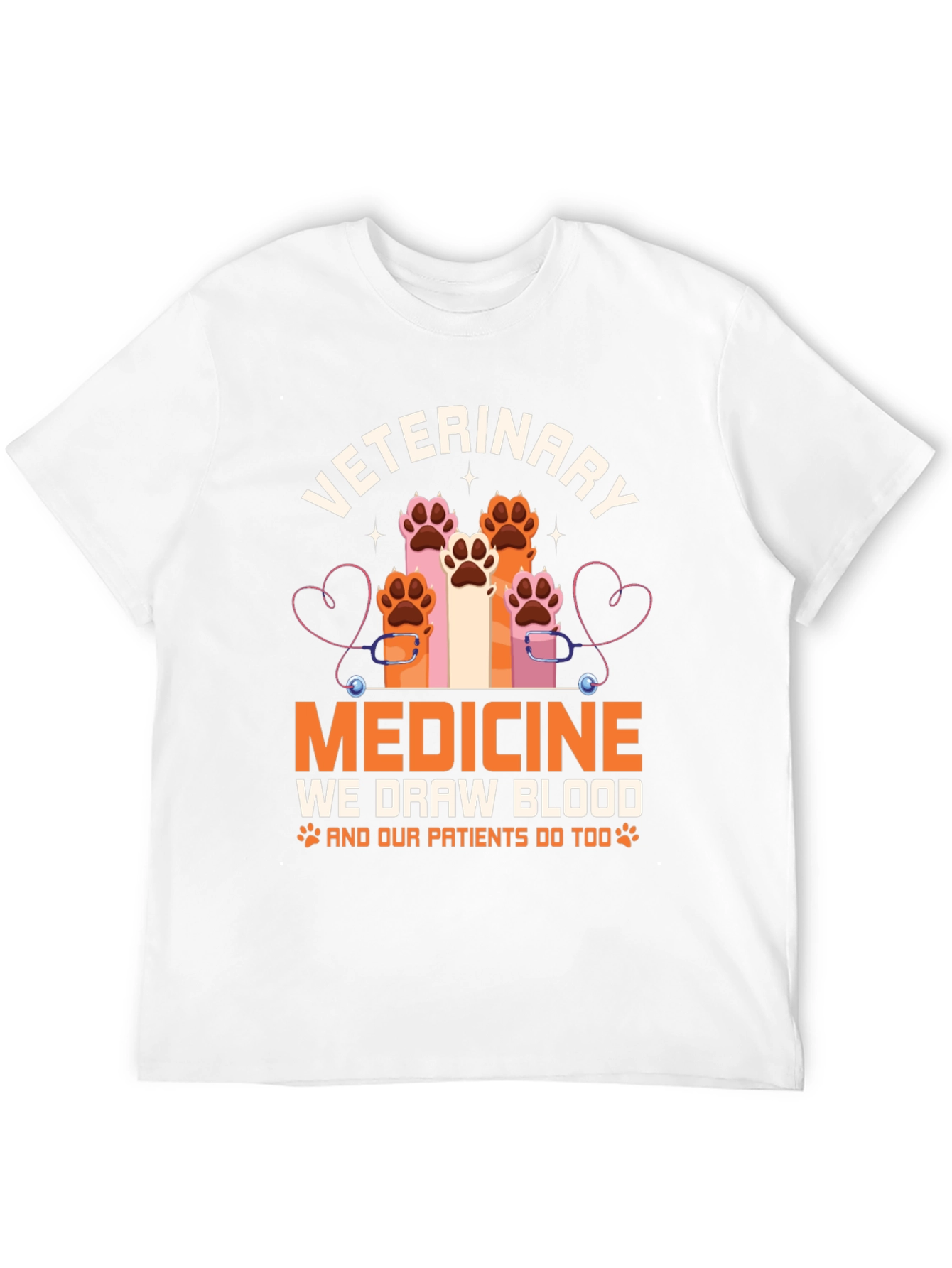 Veterinary Medicine T-Shirt - Paw Prints & Stethoscope Design