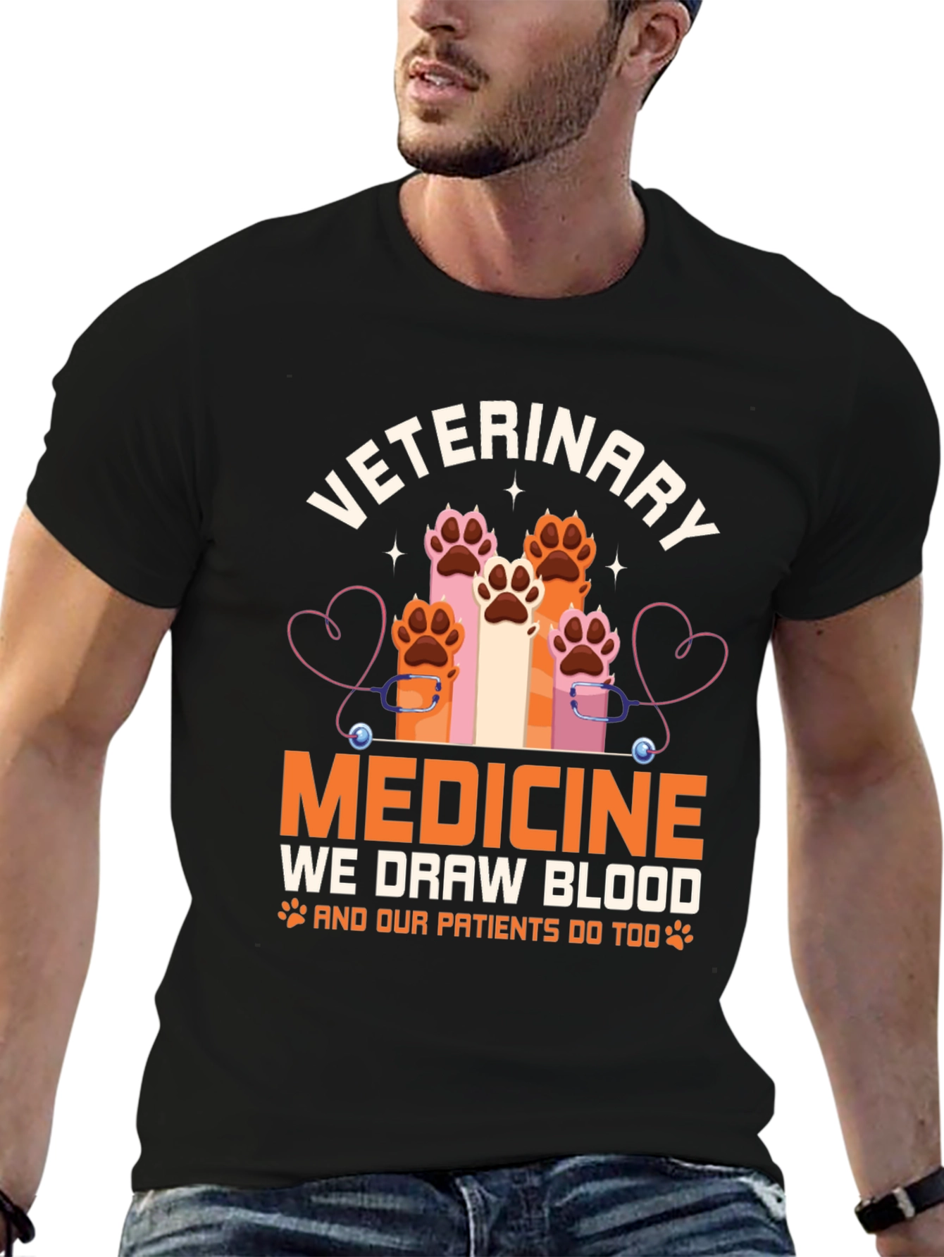 Veterinary Medicine T-Shirt - Paw Prints & Stethoscope Design