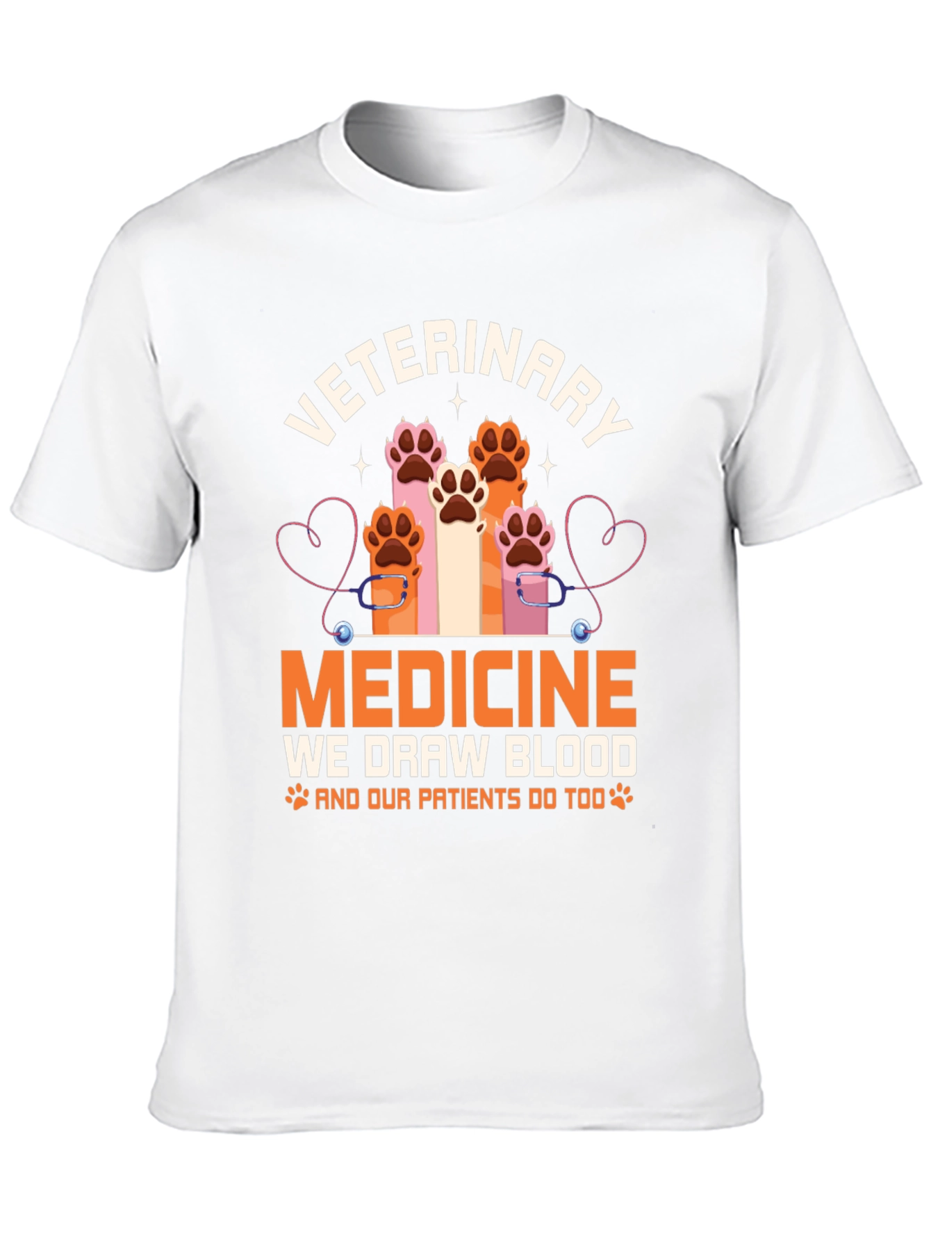 Veterinary Medicine T-Shirt - Paw Prints & Stethoscope Design