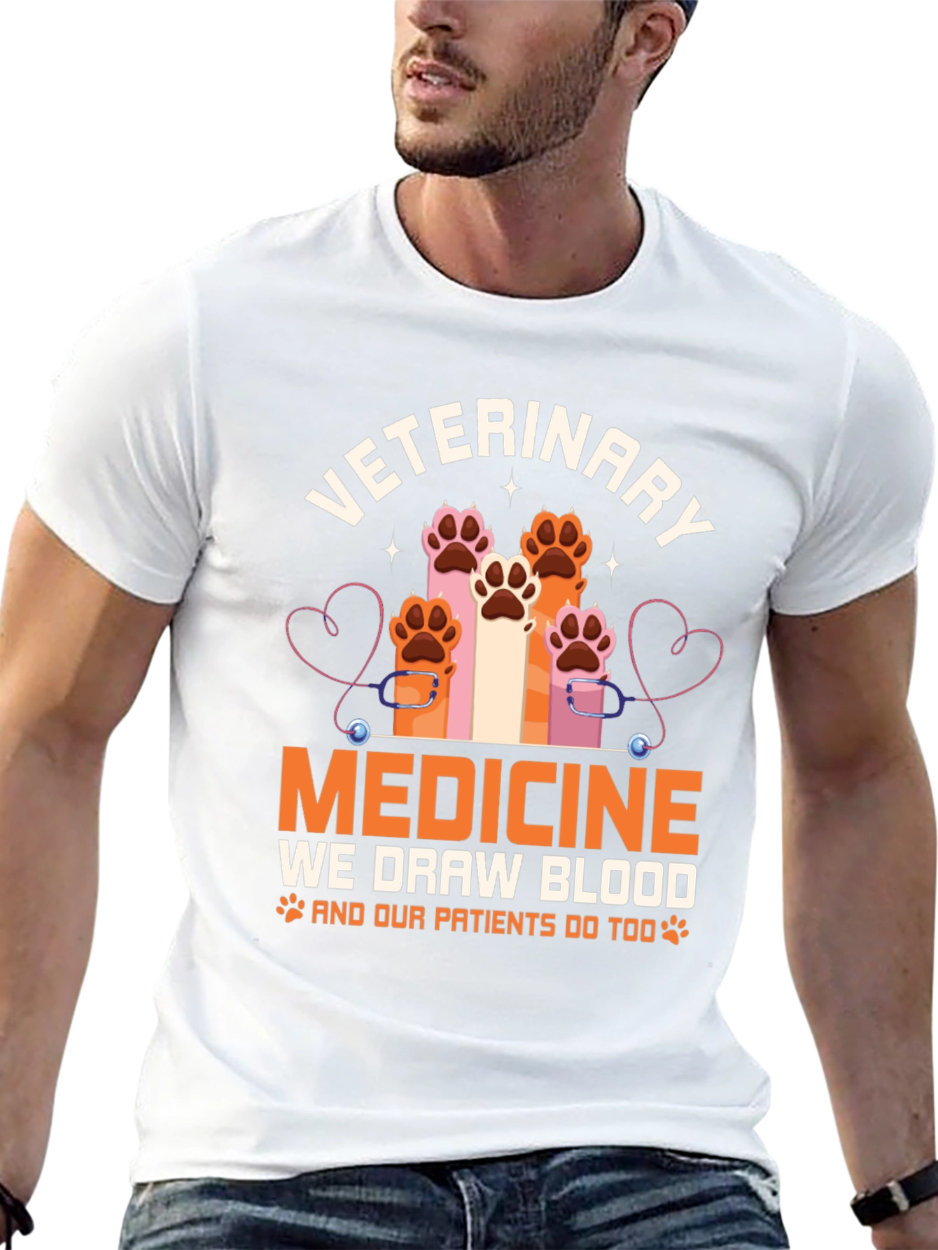 Veterinary Medicine T-Shirt - Paw Prints & Stethoscope Design