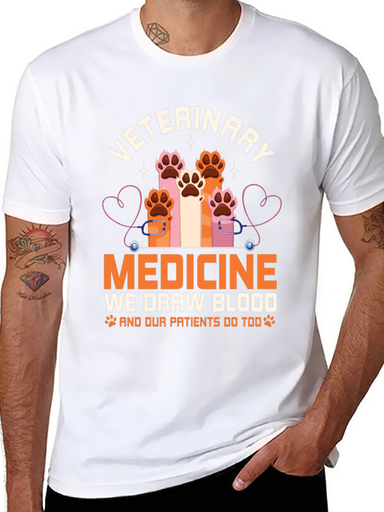 Veterinary Medicine T-Shirt - Paw Prints & Stethoscope Design