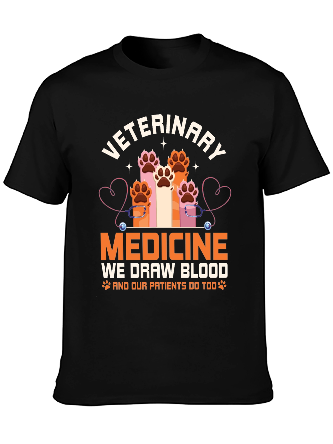 Veterinary Medicine T-Shirt - Paw Prints & Stethoscope Design