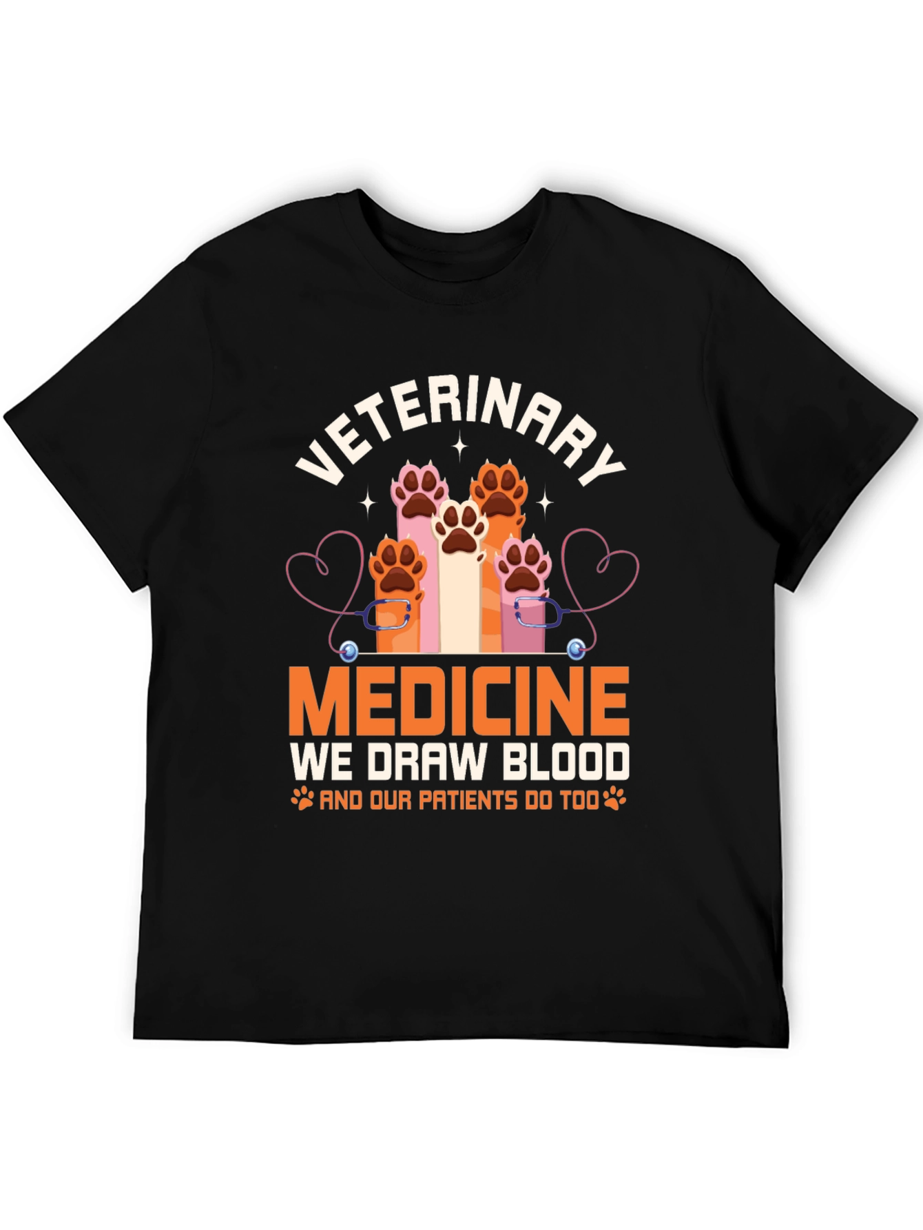 Veterinary Medicine T-Shirt - Paw Prints & Stethoscope Design