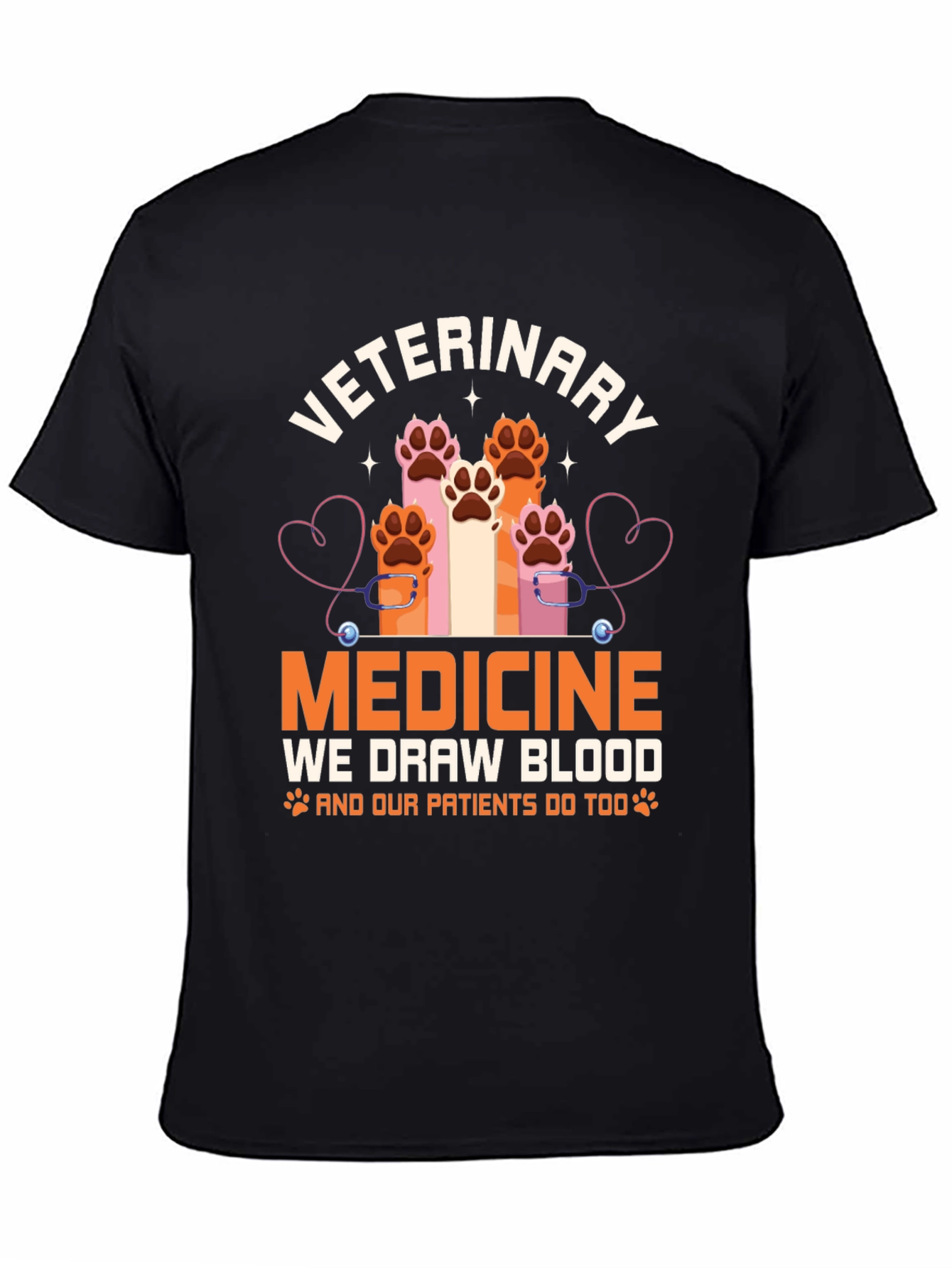 Veterinary Medicine T-Shirt - Paw Prints & Stethoscope Design