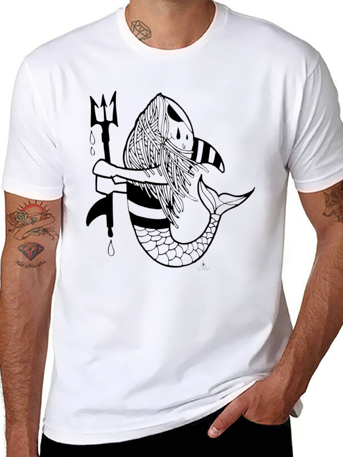 Mermaid Trident Graphic T-Shirt - Black