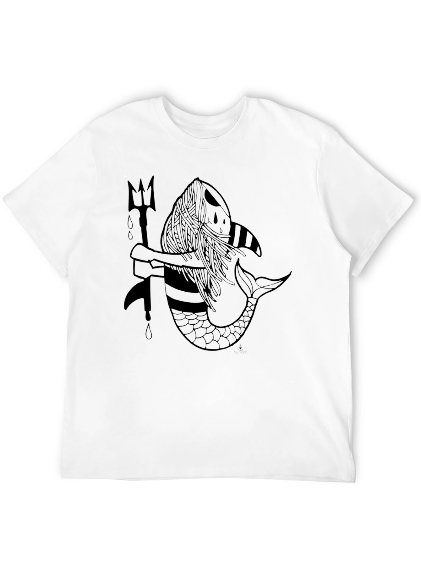 Mermaid Trident Graphic T-Shirt - Black