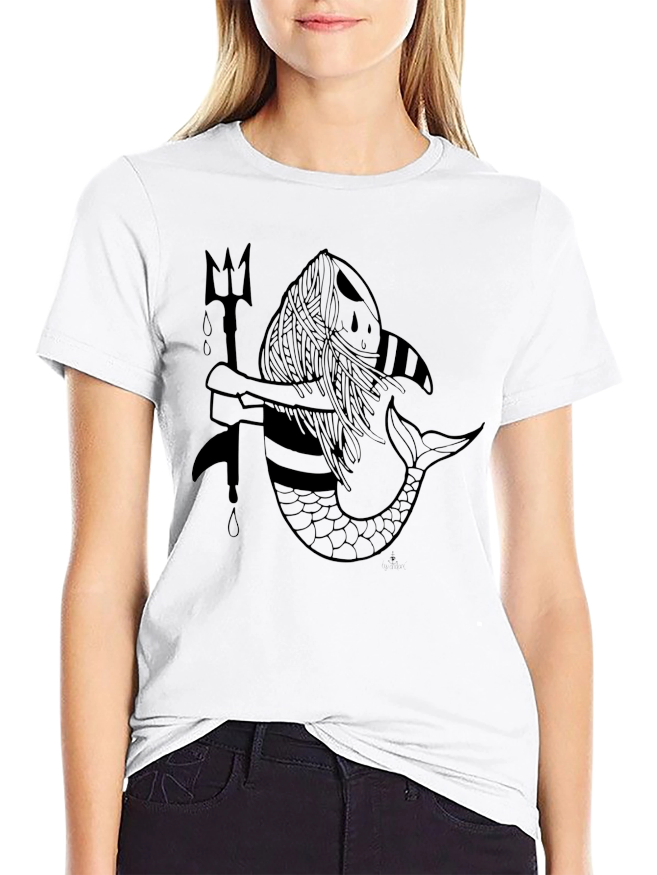 Mermaid Trident Graphic T-Shirt - Black