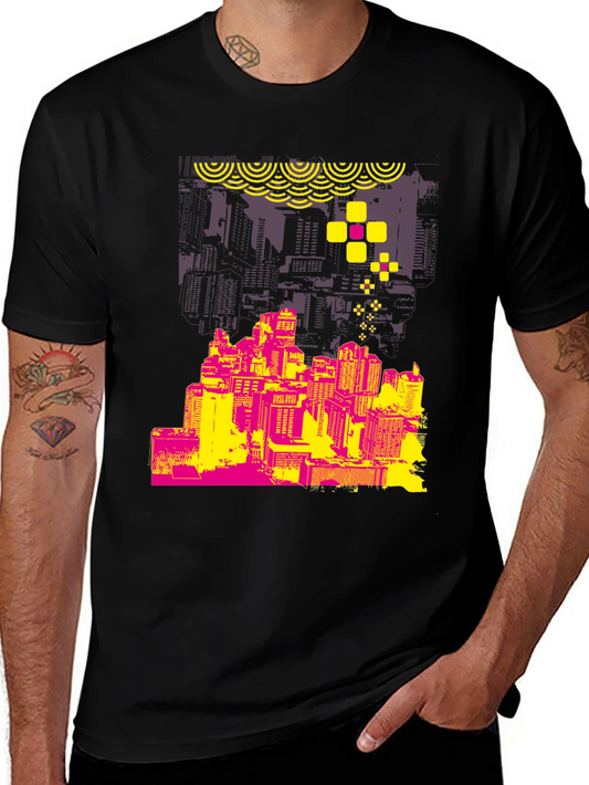 Abstract Cityscape Graphic T-Shirt - Stylish Urban Design