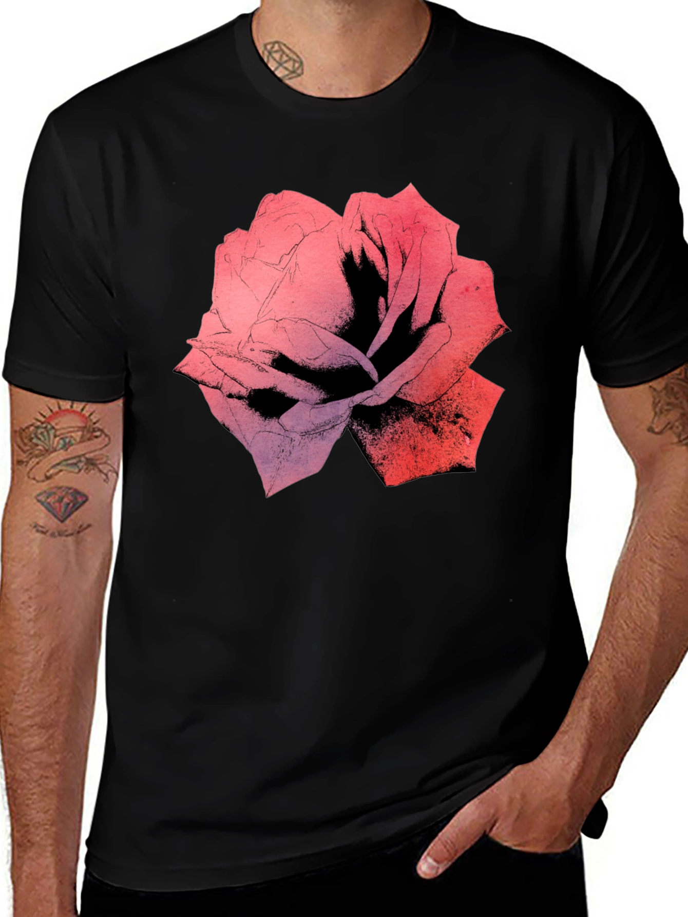 Rose Graphic Black T-Shirt - Bold Floral Print