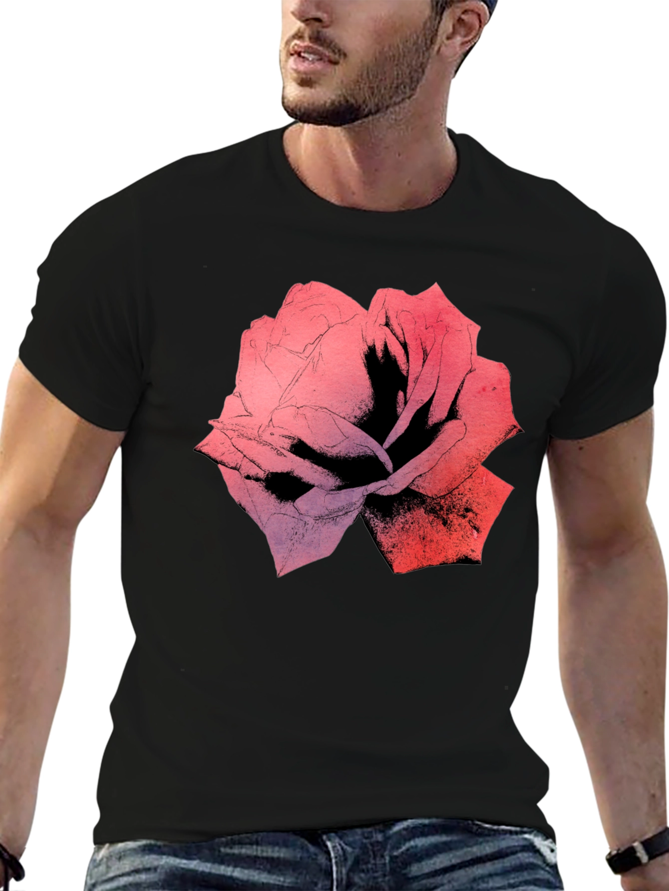 Rose Graphic Black T-Shirt - Bold Floral Print