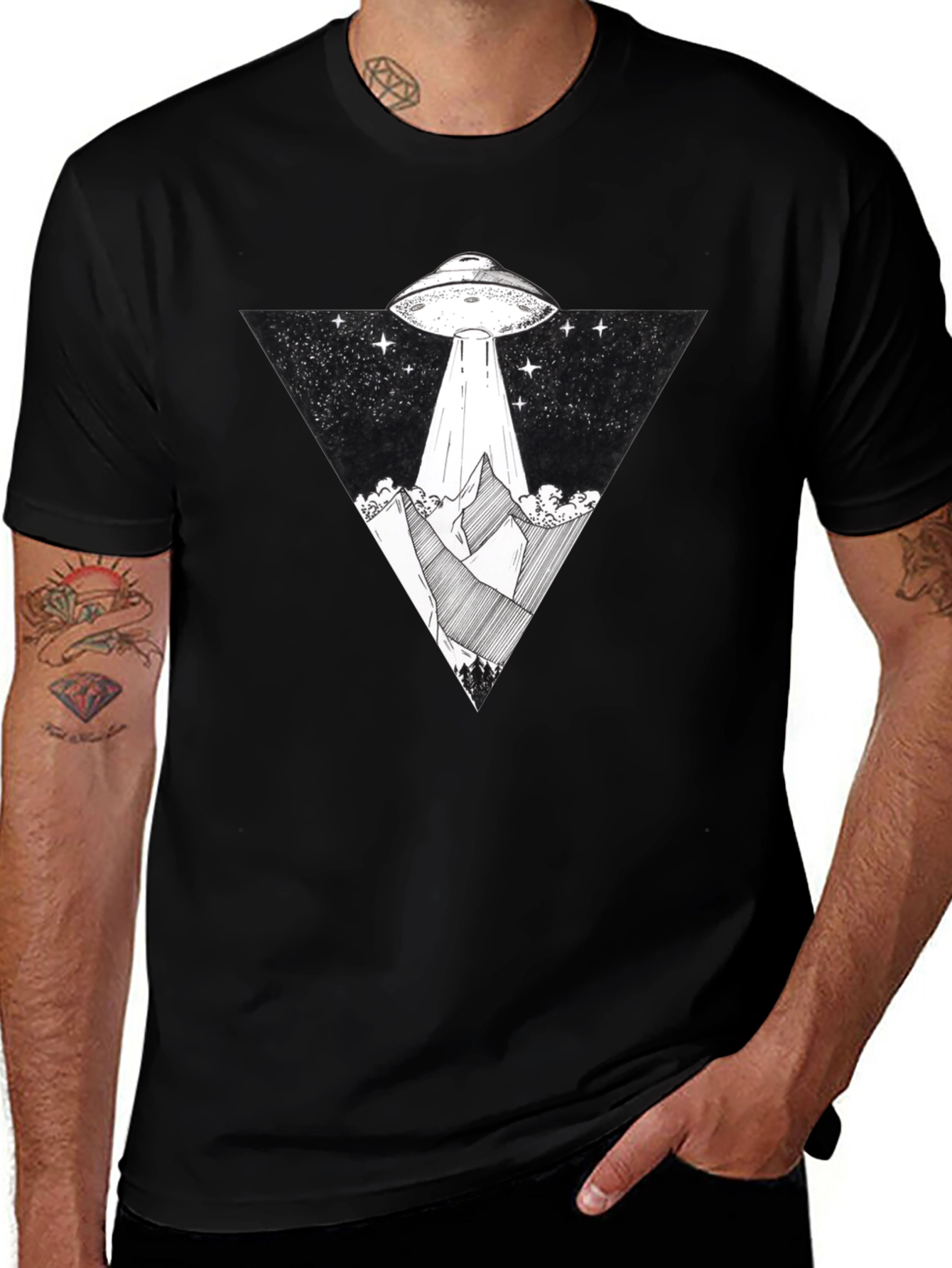 UFO Graphic Tee - Black Alien Abduction T-Shirt