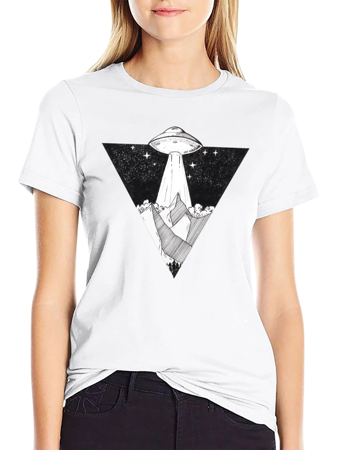 UFO Graphic Tee - Black Alien Abduction T-Shirt