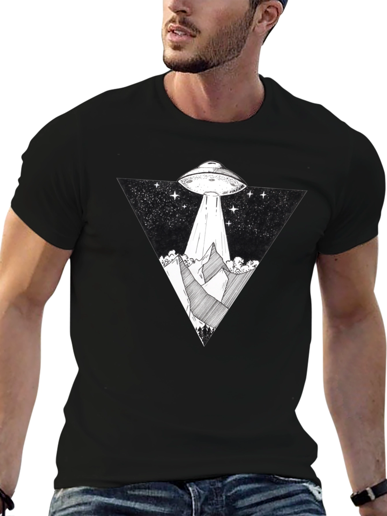 UFO Graphic Tee - Black Alien Abduction T-Shirt