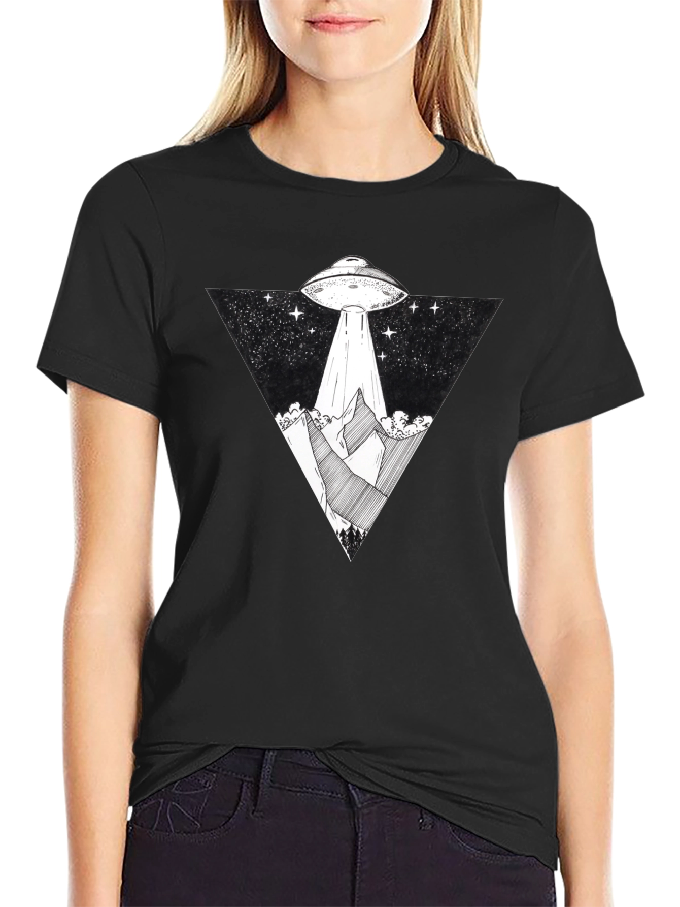 UFO Graphic Tee - Black Alien Abduction T-Shirt